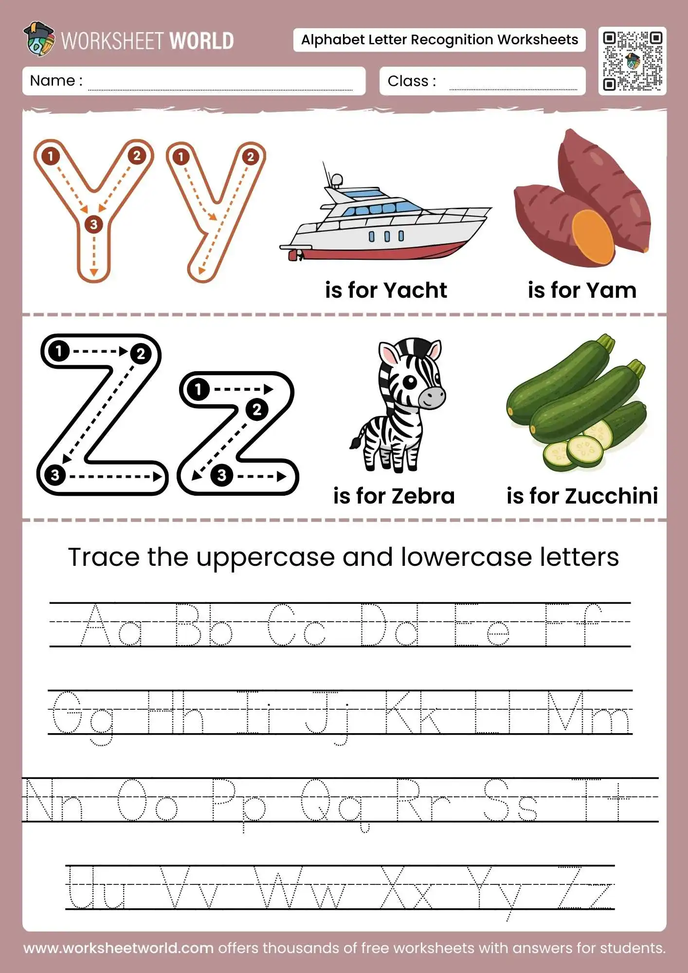 Free Printable Alphabet Letter Recognition Worksheets 6 alphabet letter recognition worksheets featuring Yy to Zz and a full A to Z tracing summary