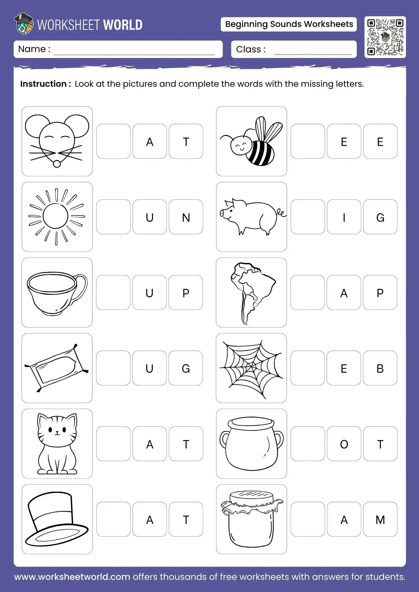 beginning letter sounds worksheets with a write the missing letter activity for common nouns