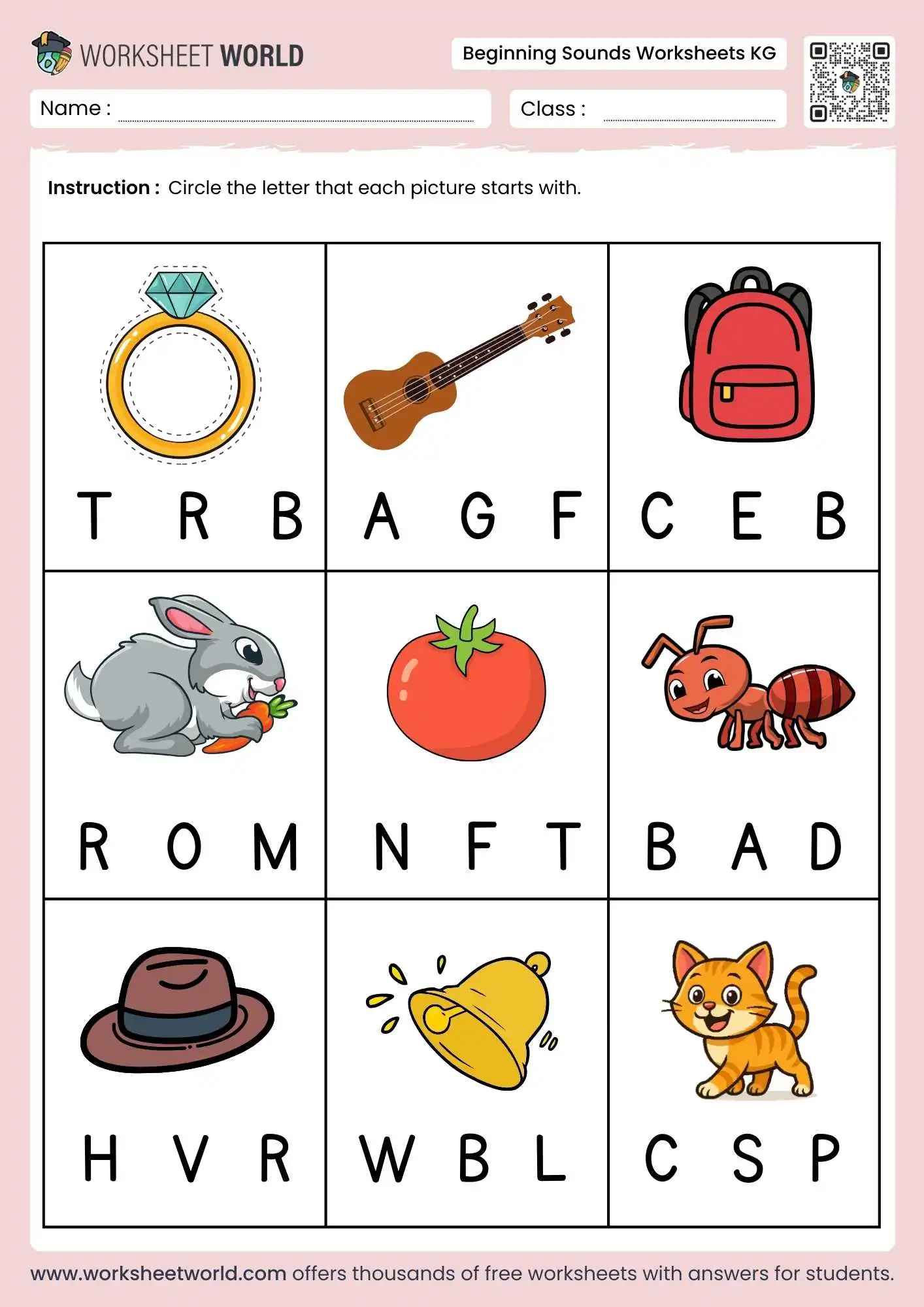 beginning sounds worksheets for kindergarten with a circle the correct starting letter game
