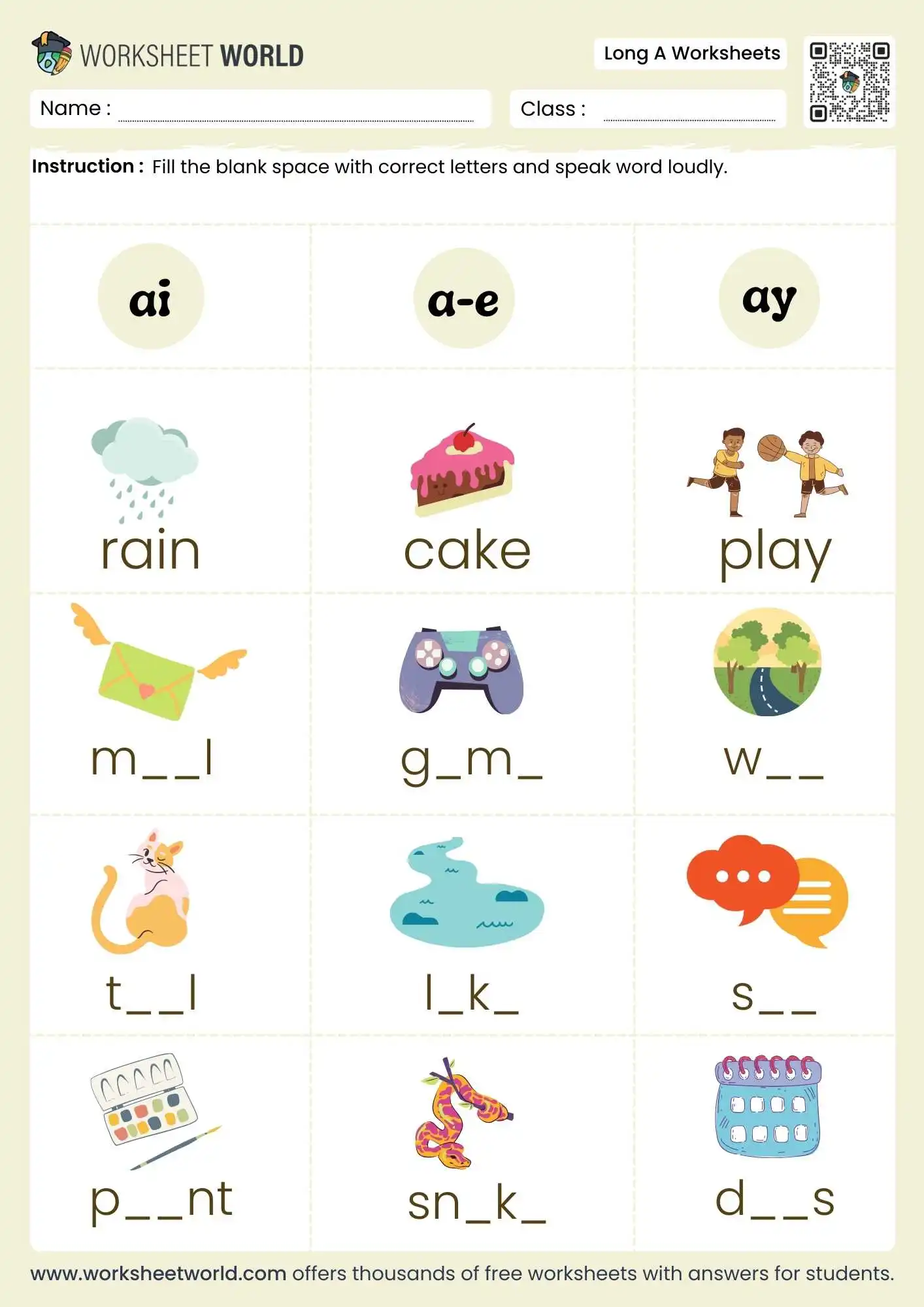 Master Phonics: Long A Worksheets (Free Printable PDF) 1 long a worksheets featuring a sorting grid for short a and long a sounds for kindergarten