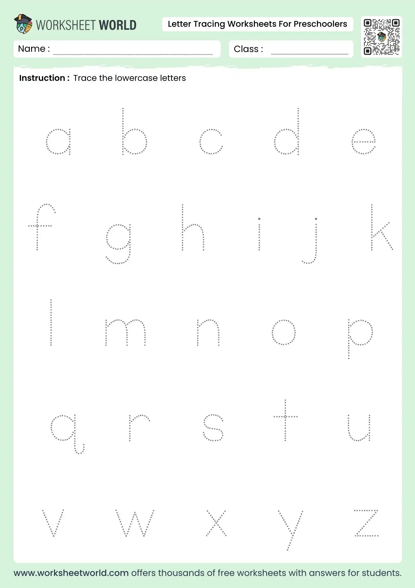 free printable letter tracing worksheets for preschoolers with large lowercase a to z characters
