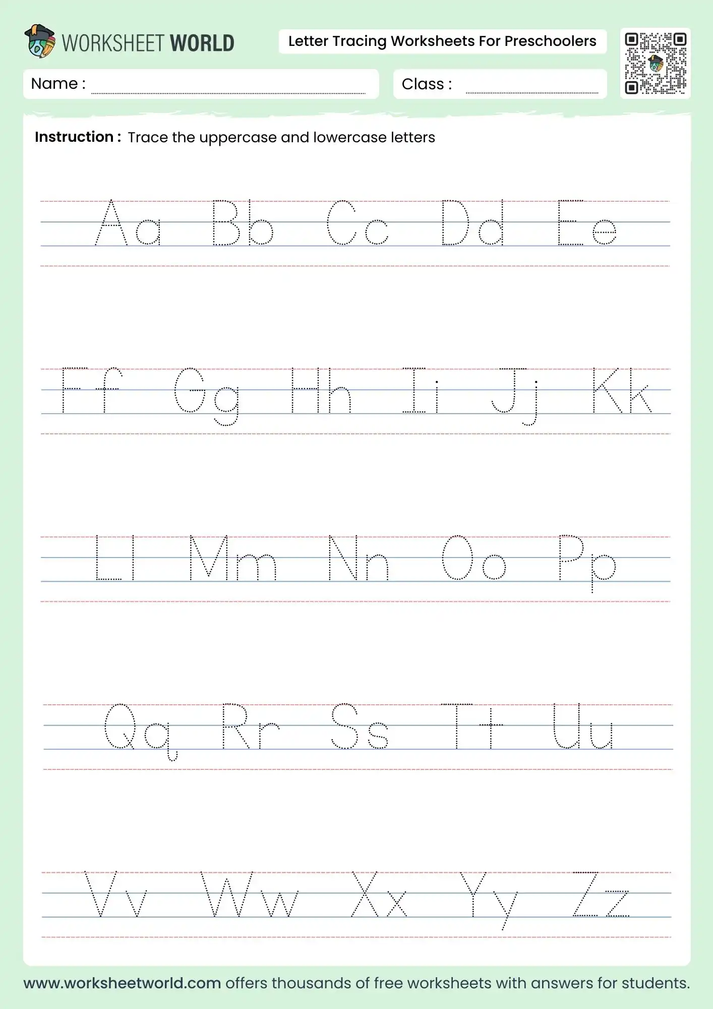 free printable letter tracing worksheets for preschoolers with paired capital and small letter rows