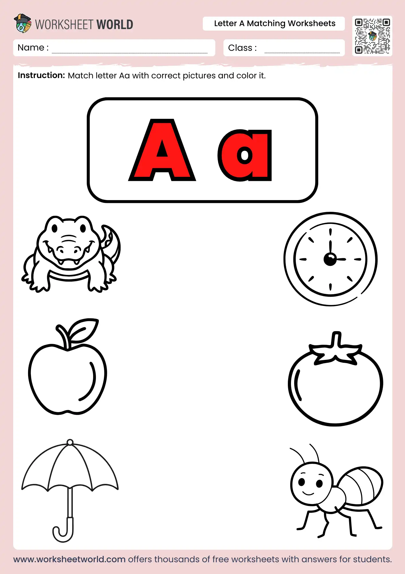 letter a matching worksheets for kindergarten phonics skills