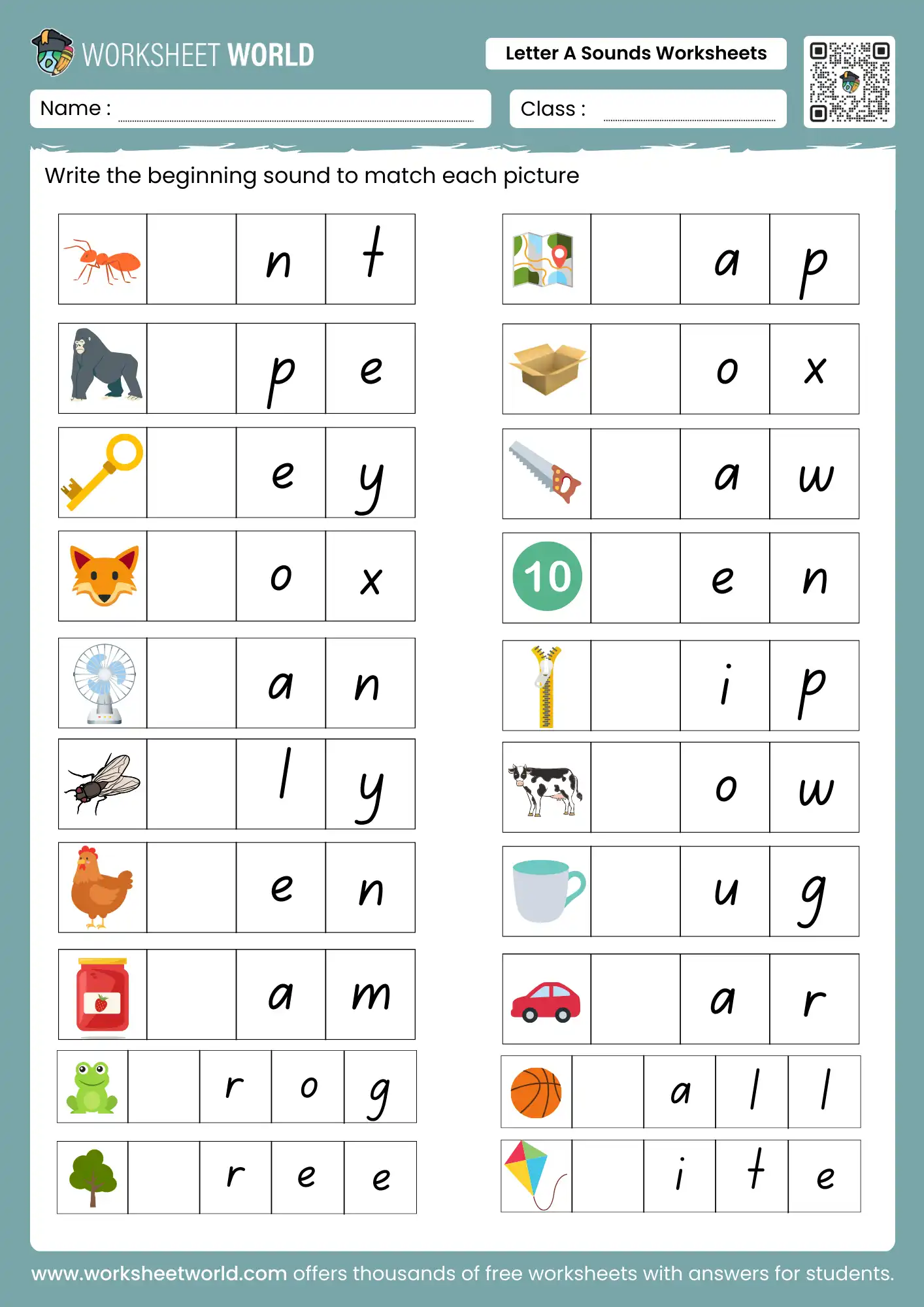 letter a sounds worksheets for kindergarten beginning sound matching