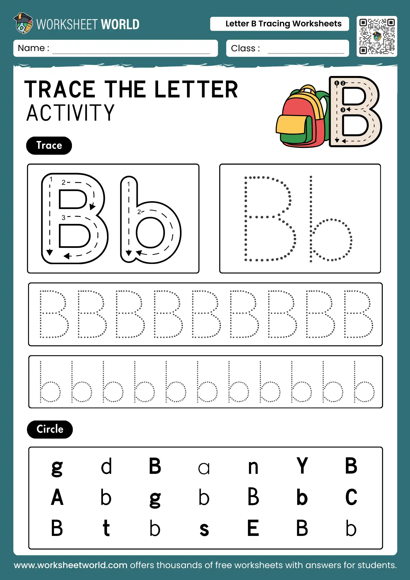 Free Printable Letter B Tracing Worksheets For Preschool 1 printable letter b tracing worksheets with backpack icon and letter identification grid