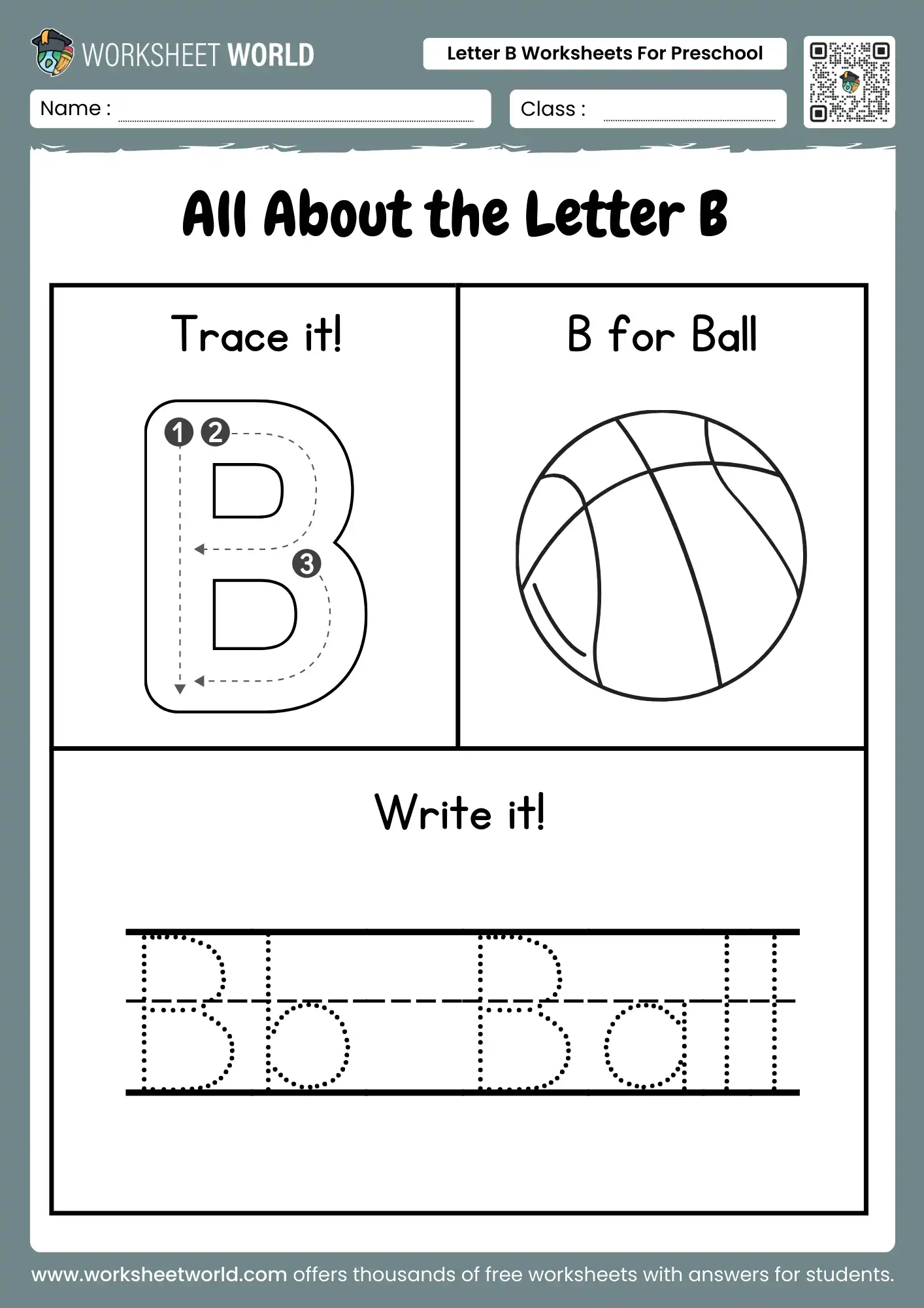 all about the letter b worksheets for preschool with ball coloring and tracing