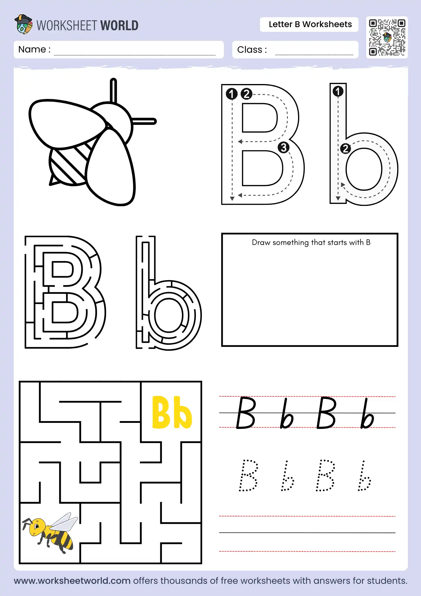 Free Printable Letter B Worksheets For Preschool and Kindergarten 1 printable letter b worksheets featuring a bee maze and cursive practice
