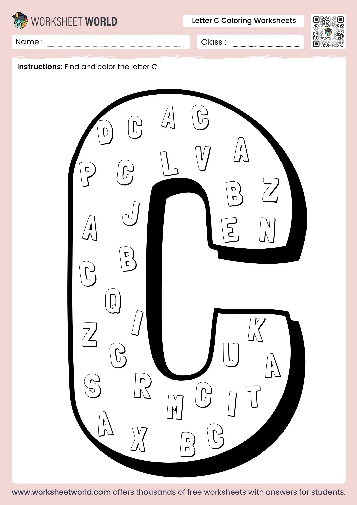 Letter C Coloring Worksheets (For Preschool and Kindergarten) 1 letter c coloring worksheets featuring a giant letter search puzzle for kindergarten students