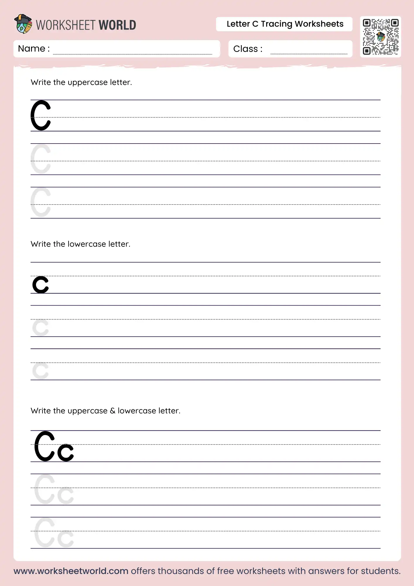 letter c tracing worksheets for independent writing practice on primary lines for students