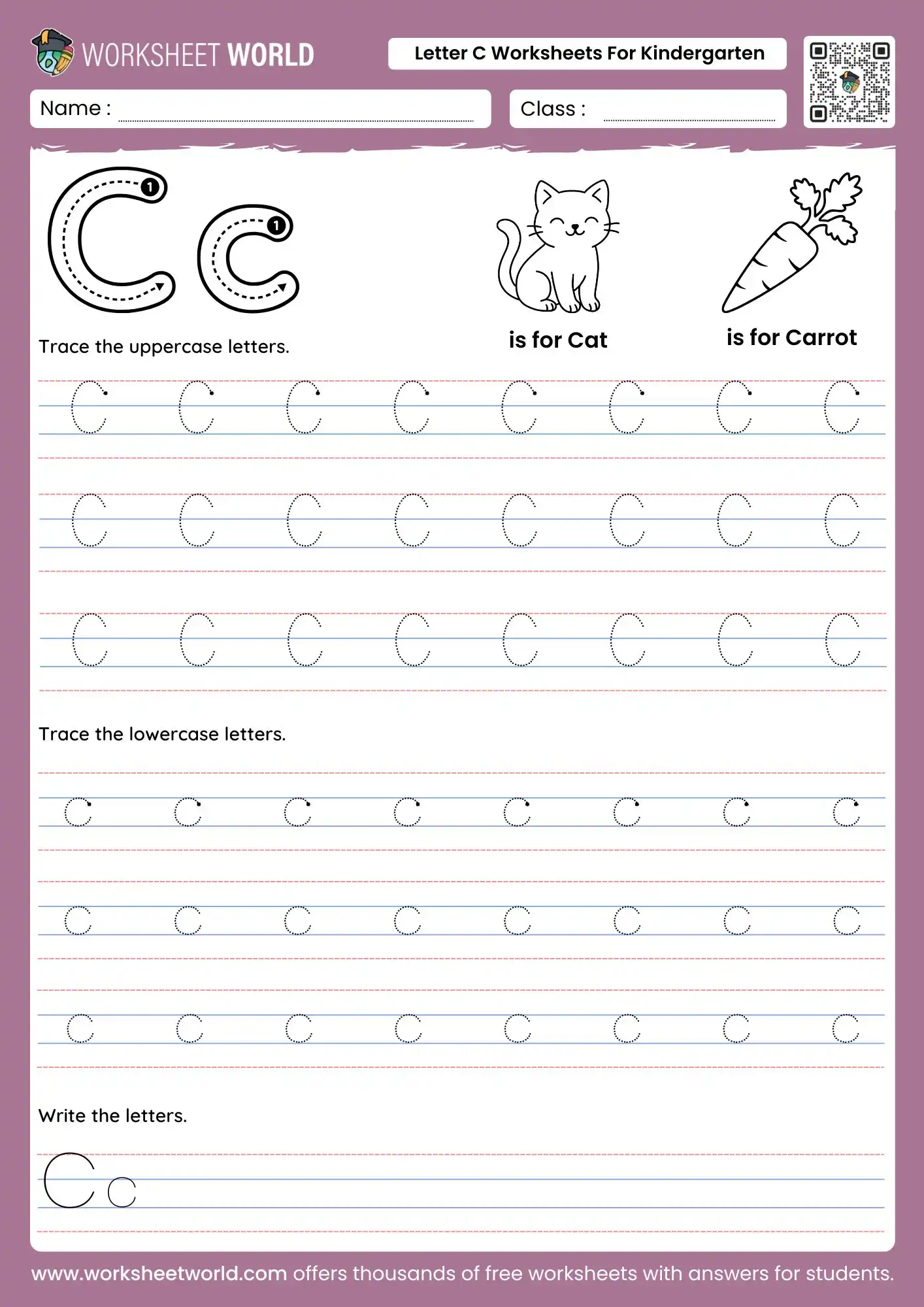 Interactive Letter C Worksheets For Kindergarten 1 letter c worksheets for kindergarten with multiple rows for uppercase and lowercase letter tracing
