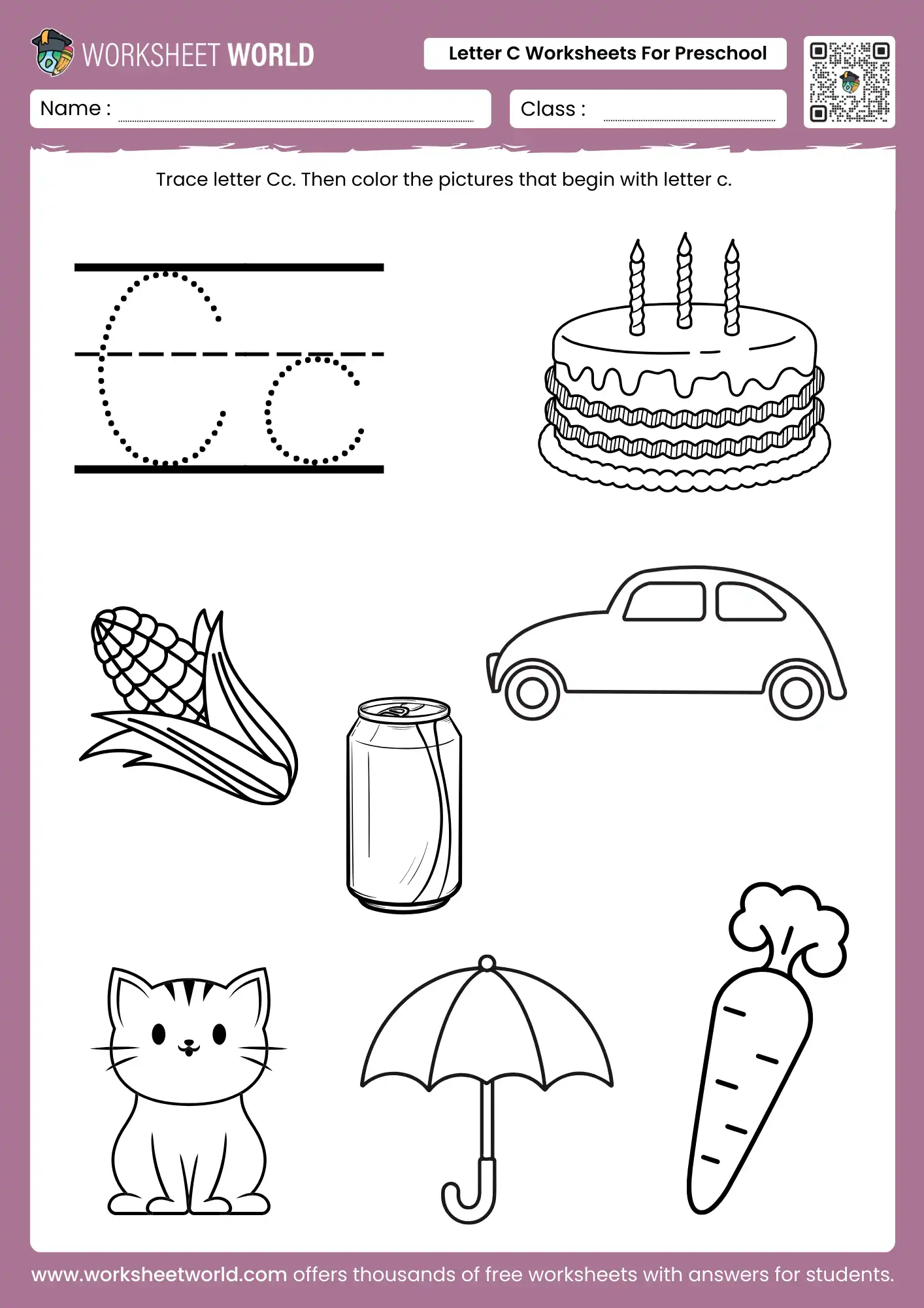 Interactive Letter C Worksheets For Preschool 1 letter c worksheets for preschool with coloring activity for cake corn car can cat and carrot