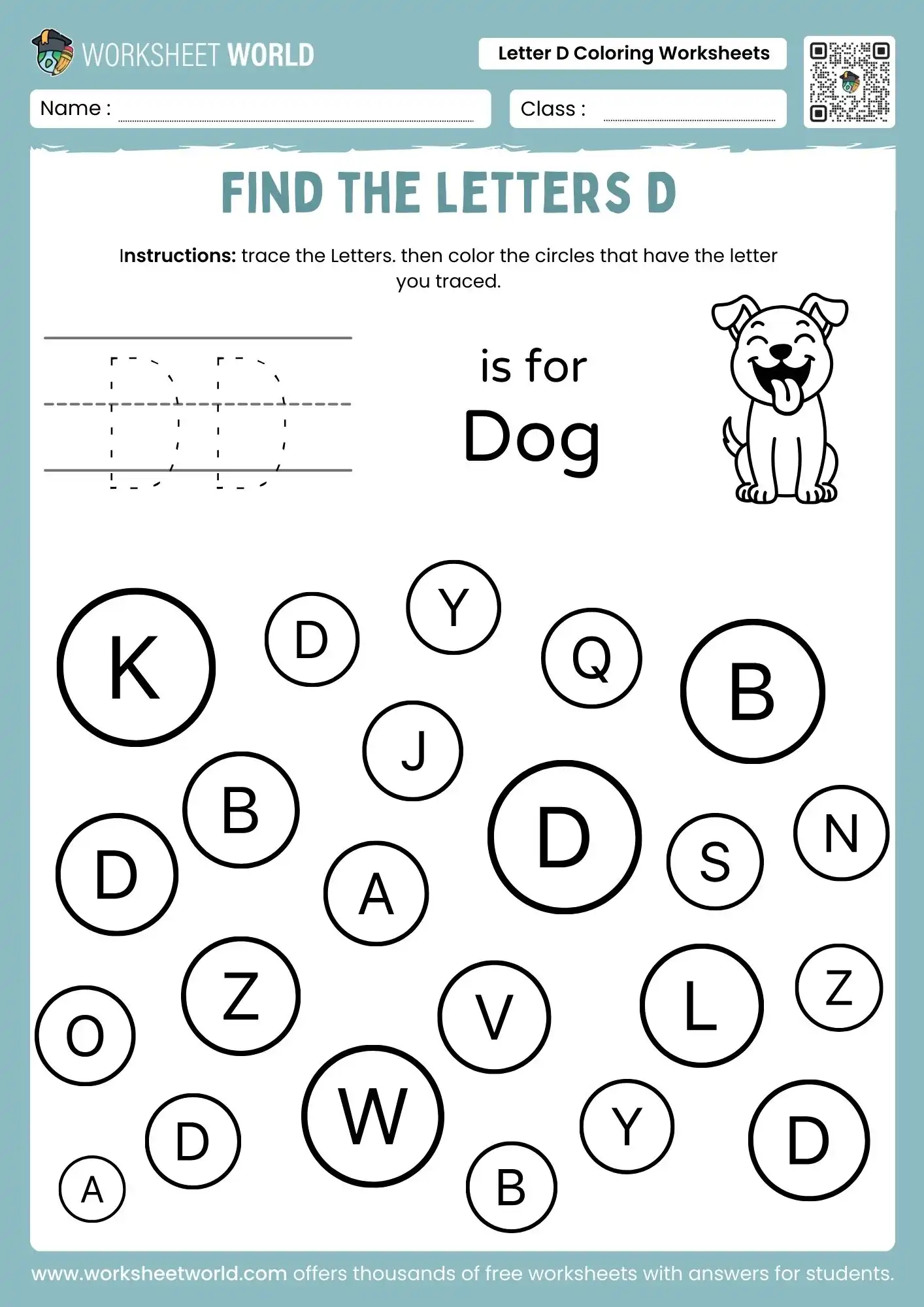 letter d coloring worksheets with a find the letters game and puppy illustration for kids