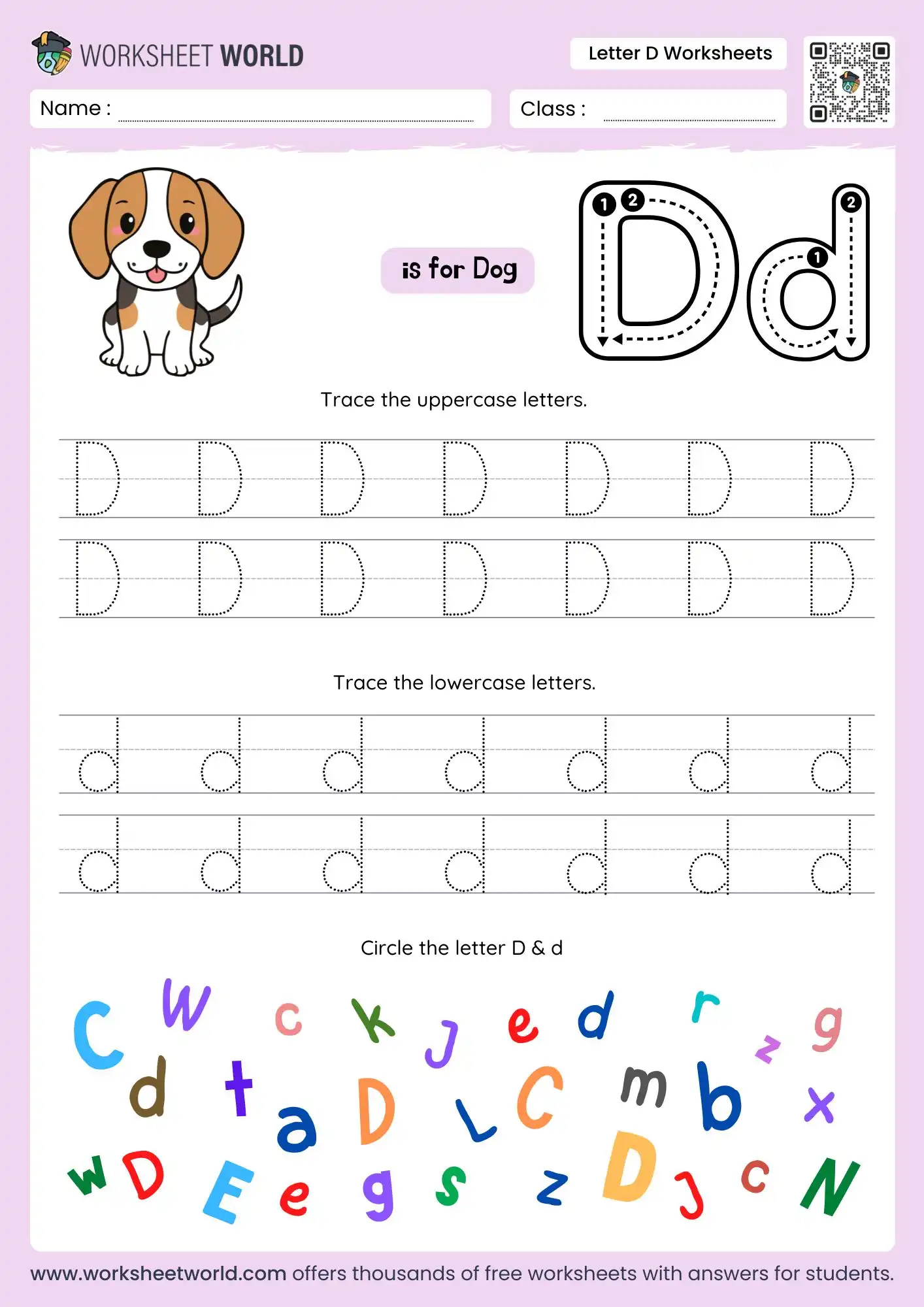 Free Printable Letter D Worksheets For Preschool and Kindergarten 1 letter d worksheets with a puppy drawing and a colorful letter search activity for kids