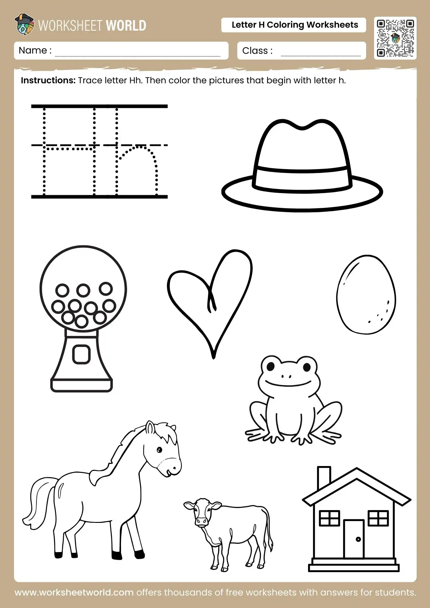 Creative Letter H Coloring Worksheets For Preschool and Kindergarten 1 letter h coloring worksheets with uppercase lowercase tracing and objects like a heart and frog