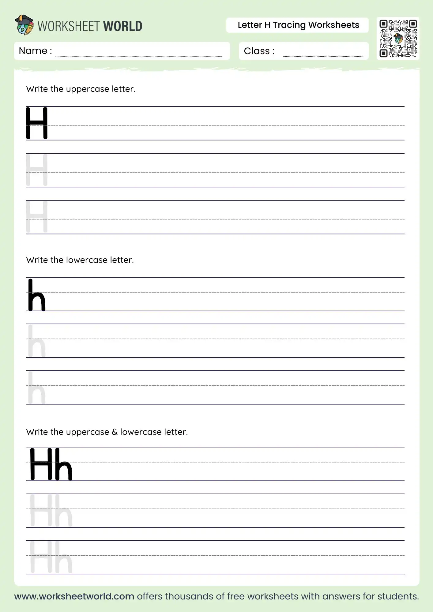 Free Printable Letter H Tracing Worksheets For Preschool and Kindergarten 1 letter h tracing worksheets for independent writing practice on primary lines for students