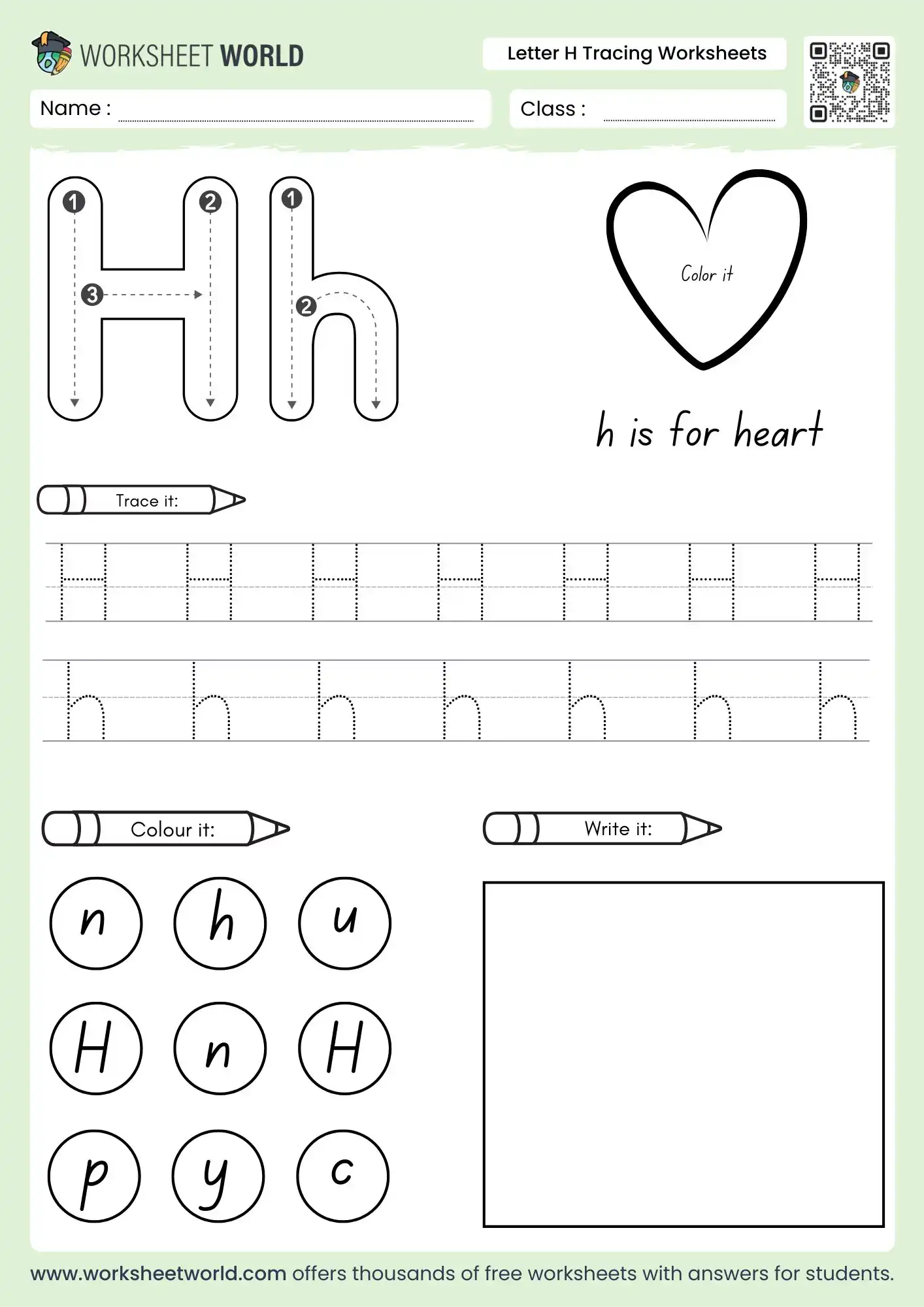 Free Printable Letter H Tracing Worksheets For Preschool and Kindergarten 2 letter h tracing worksheets with a heart drawing and a letter search grid for kindergarten
