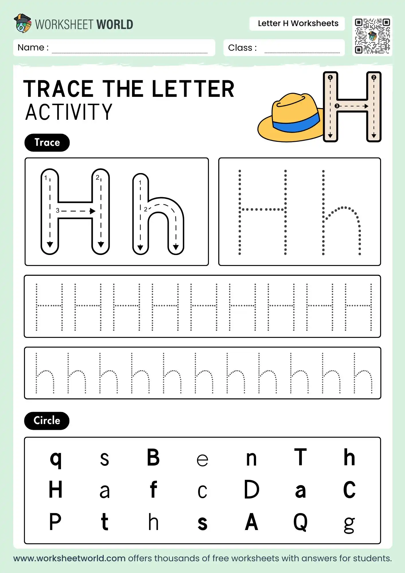 Master Early Handwriting With Letter H Worksheets 1 letter h worksheets with a yellow hat drawing and a letter search grid for kindergarten