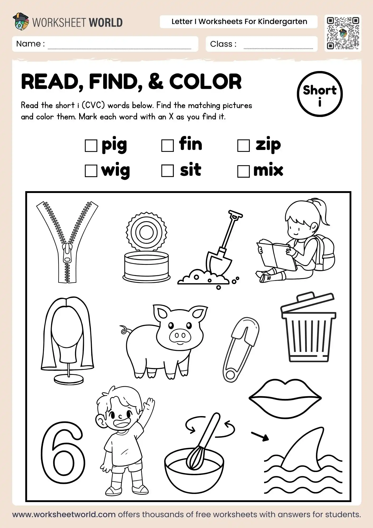 Master the Vowels: Free Letter I Worksheets For Kindergarten 2 letter i worksheets for kindergarten featuring short i CVC word matching with pictures like pig and zip
