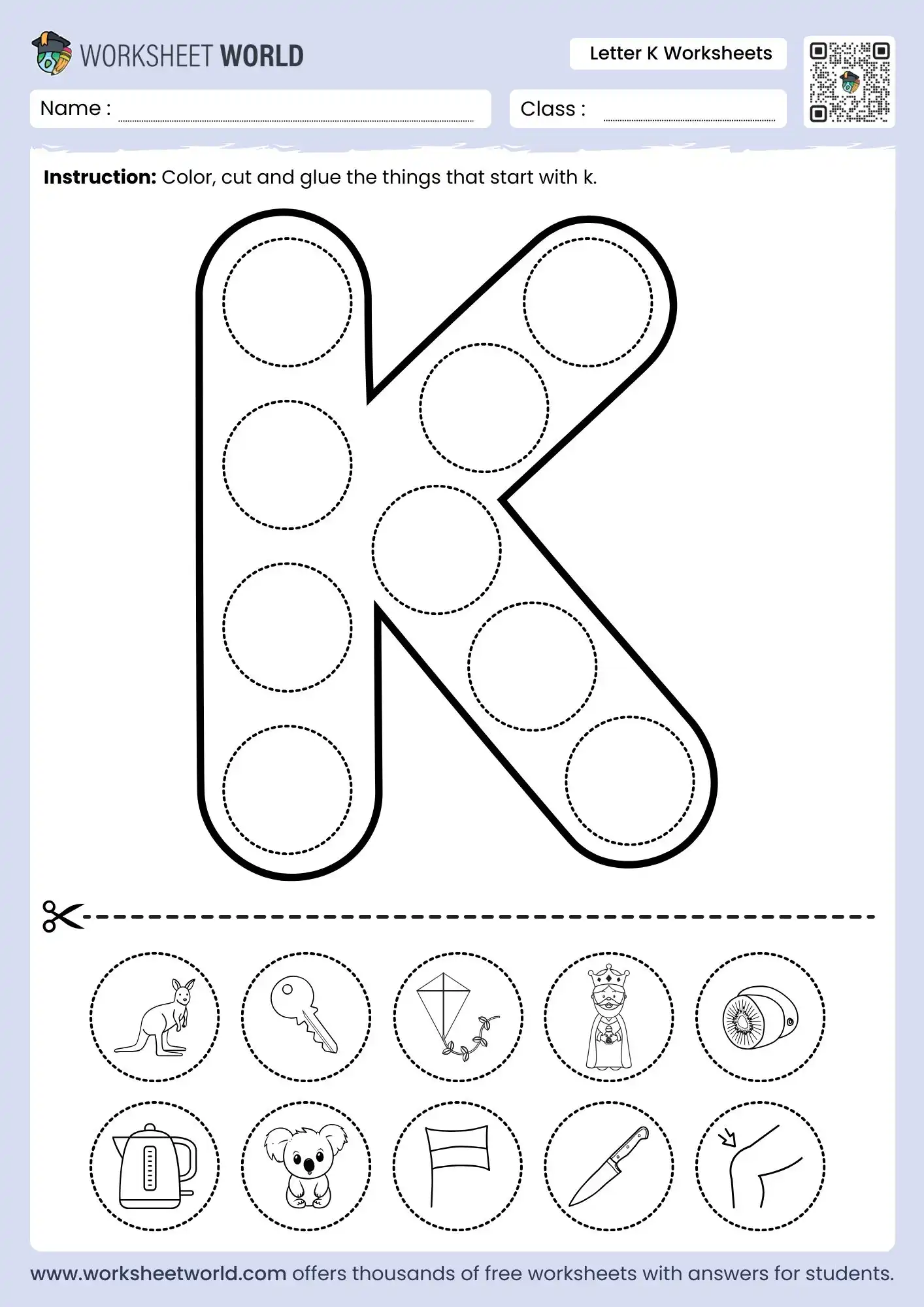 Free Printable Letter K Worksheets For Preschool 2 letter k worksheets featuring a cut and paste activity with kangaroo key kite and king