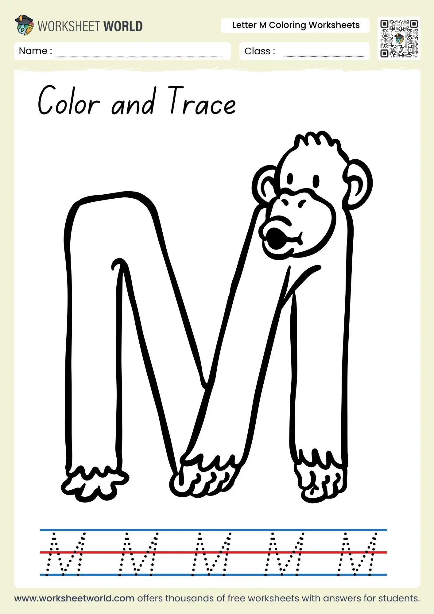 Get Creative with Free Letter M Coloring Worksheets 1 letter m coloring worksheets featuring a large monkey-shaped alphabet and tracing row