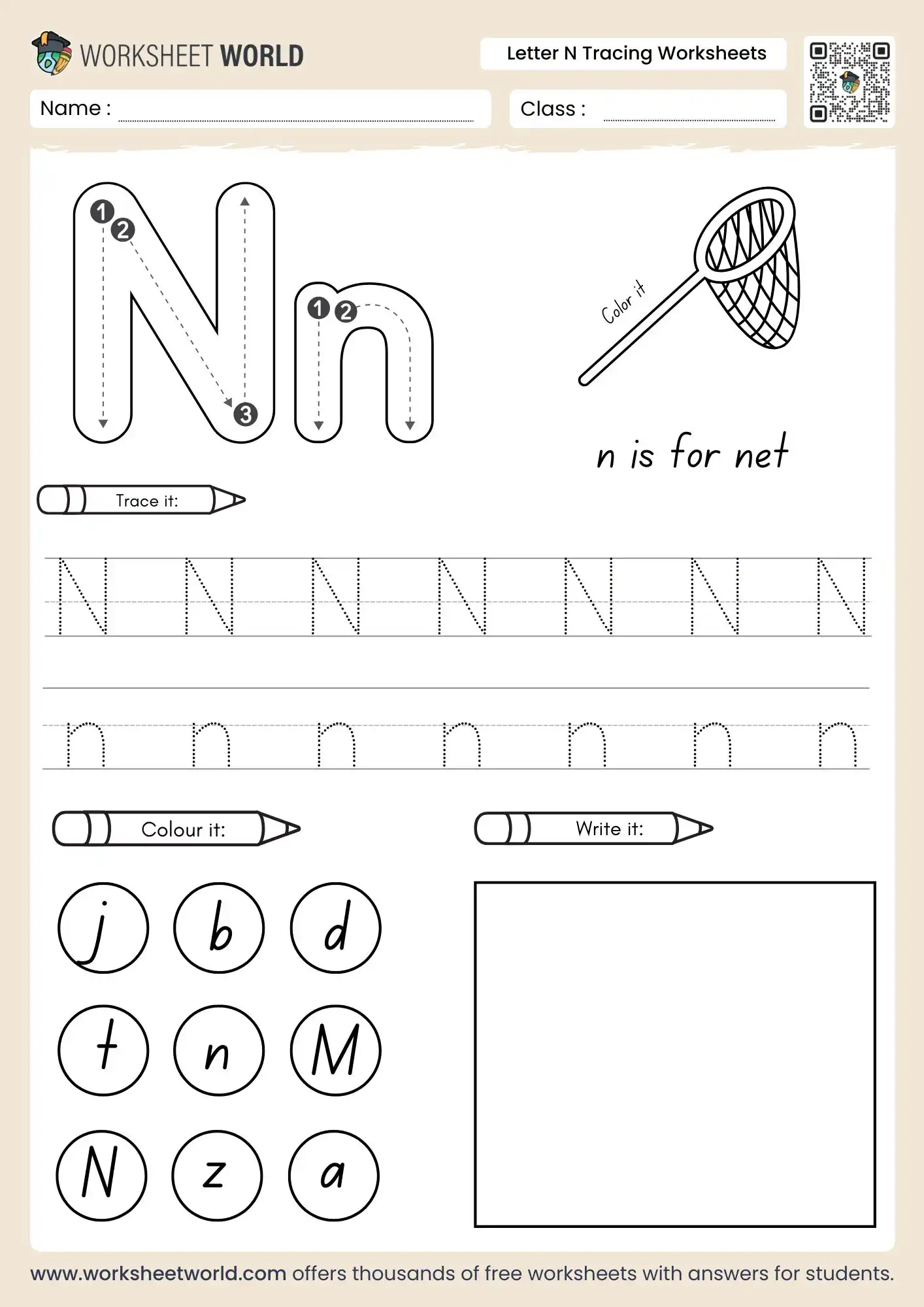 Master the Angles: Free Letter N Tracing Worksheets (Preschool and Kindergarten) 1 letter n tracing worksheets with a net drawing and letter identification circles