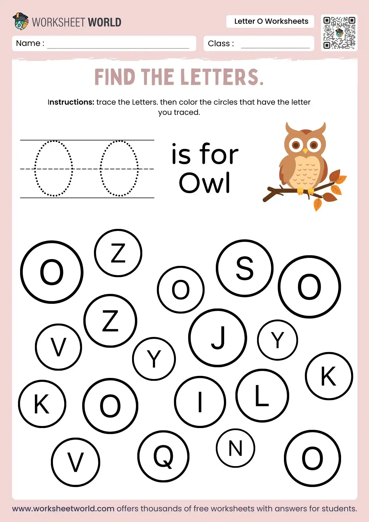 Free Letter O Worksheets For Preschool and Kindergarten 1 letter o worksheets with an owl drawing and a letter identification circle grid for kindergarten
