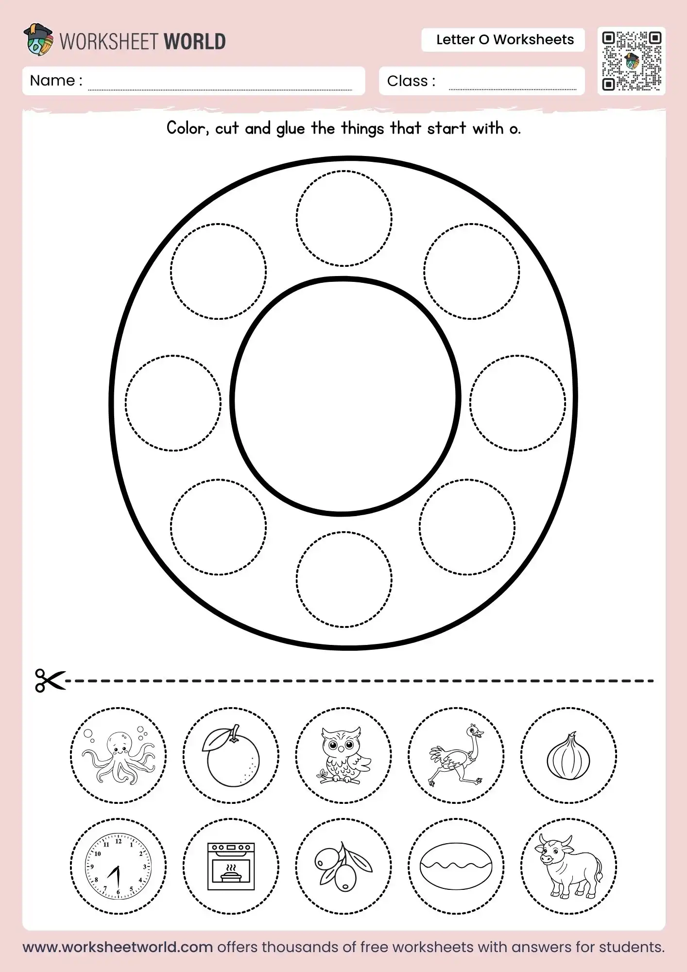Free Letter O Worksheets For Preschool and Kindergarten 2 letter o worksheets for kindergarten featuring a cut and paste activity with octopus orange and owl