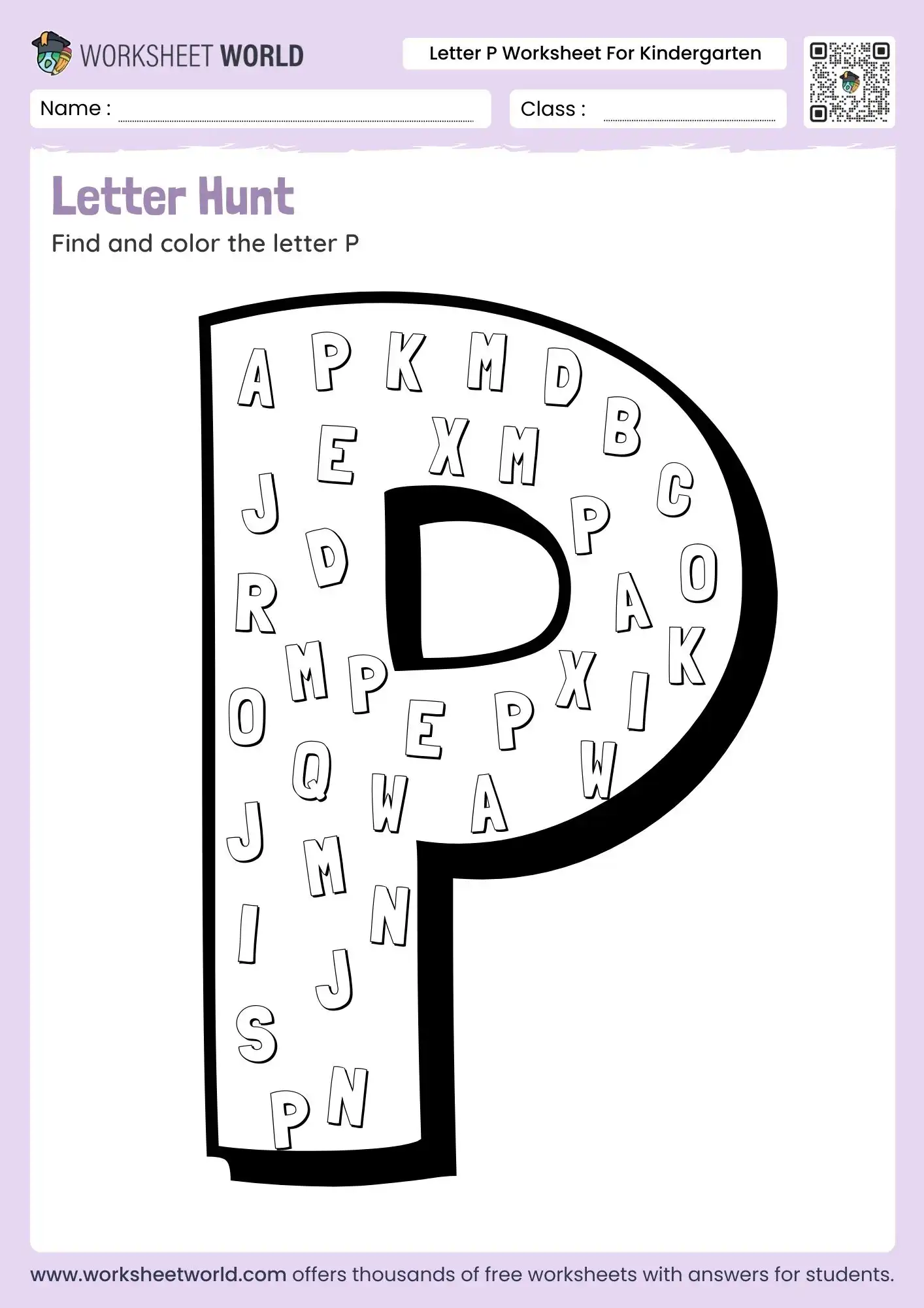 letter p worksheet for kindergarten featuring a large letter hunt puzzle inside a giant P