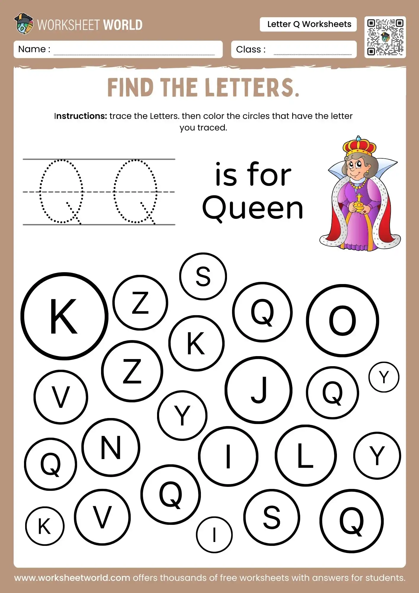Free Printable Letter Q Worksheets For Preschool 1 letter q worksheets with a colorful queen drawing and a letter identification circle grid