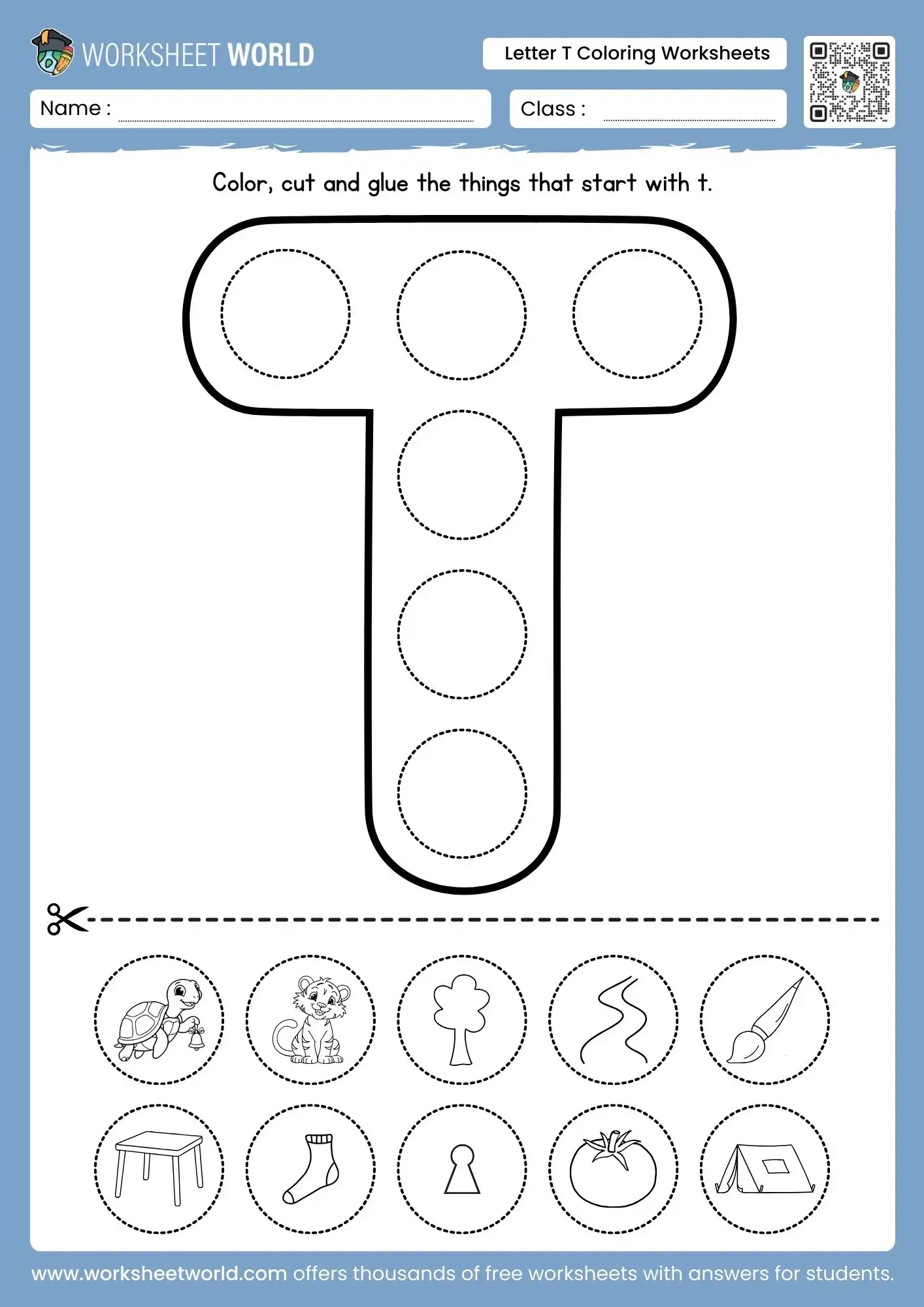 Letter T Coloring Worksheets (Free Printable For Preschool and Kindergarten) 1 letter t coloring worksheets featuring a cut and paste activity with turtle tiger and tomato