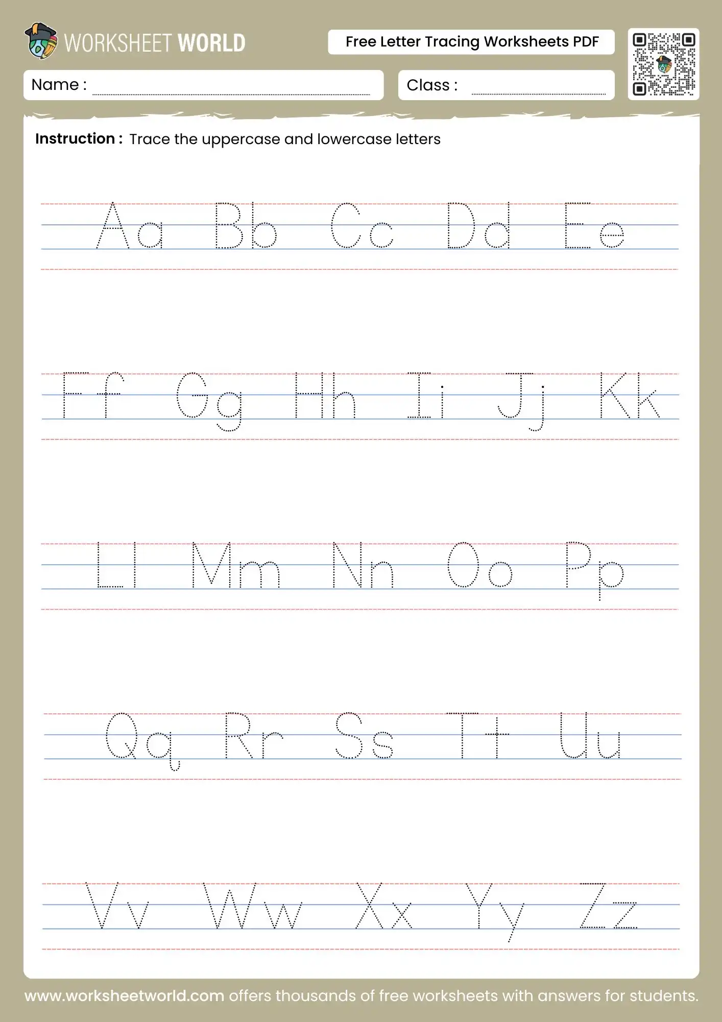letter tracing worksheets pdf free download with rows of capital and small letter pairs on primary lines