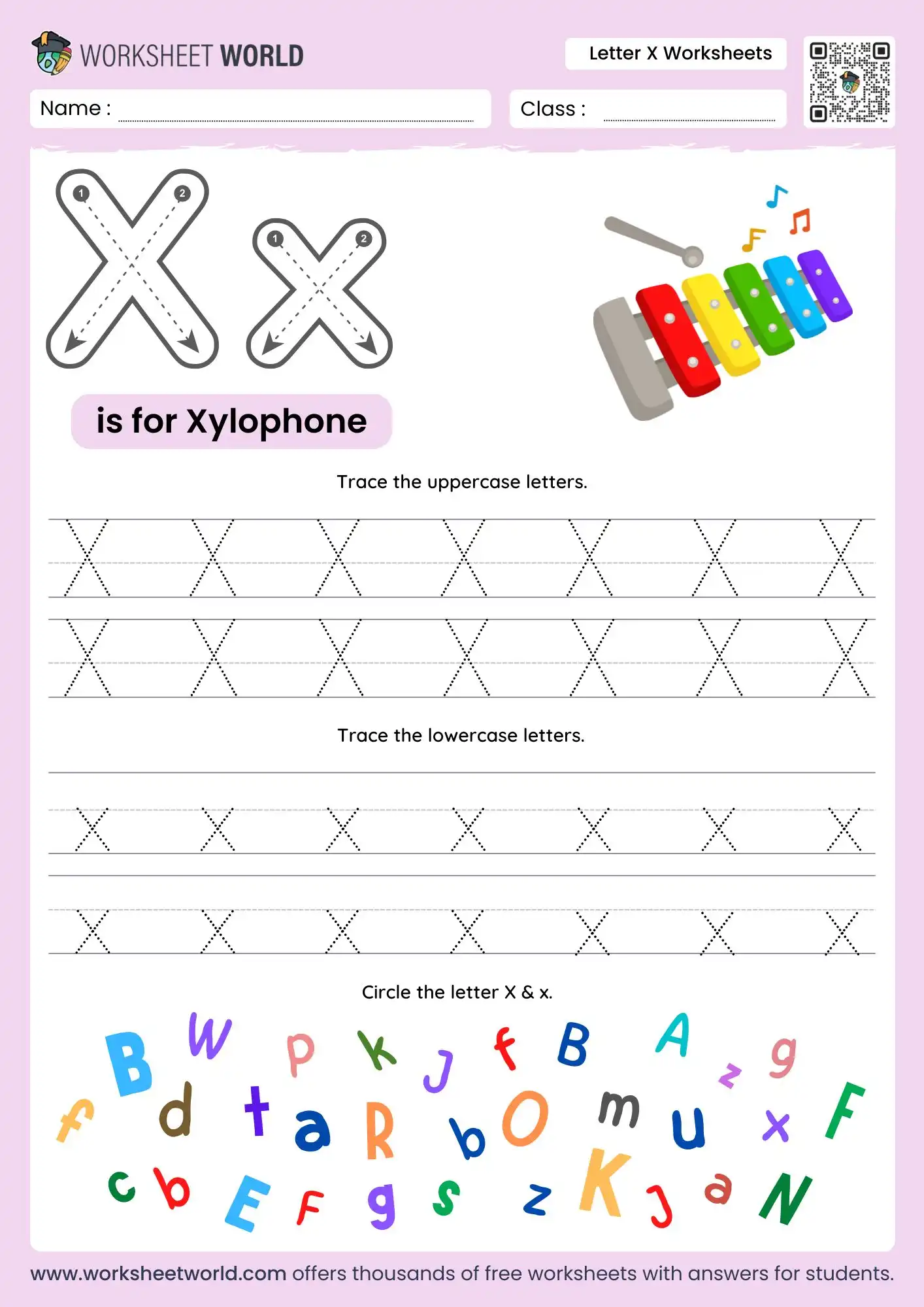 Letter X Worksheets For Preschoolers and Kindergarten 1 letter x worksheets featuring a colorful xylophone and a colorful letter search game for kindergarten