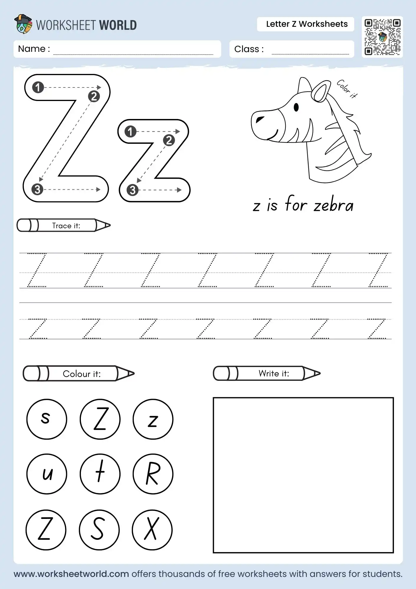 Letter Z Worksheets For Preschool and Kindergarten 1 letter z worksheets with a zebra head drawing and a letter identification circle grid