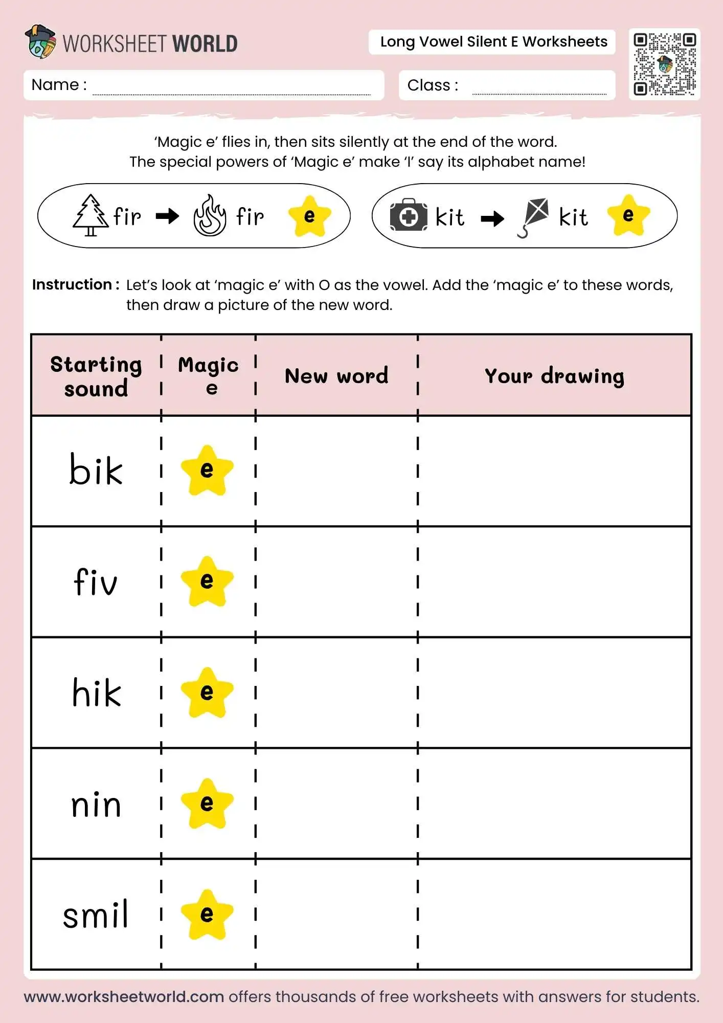 long vowel silent e worksheets featuring a magic e word building game for the letter i