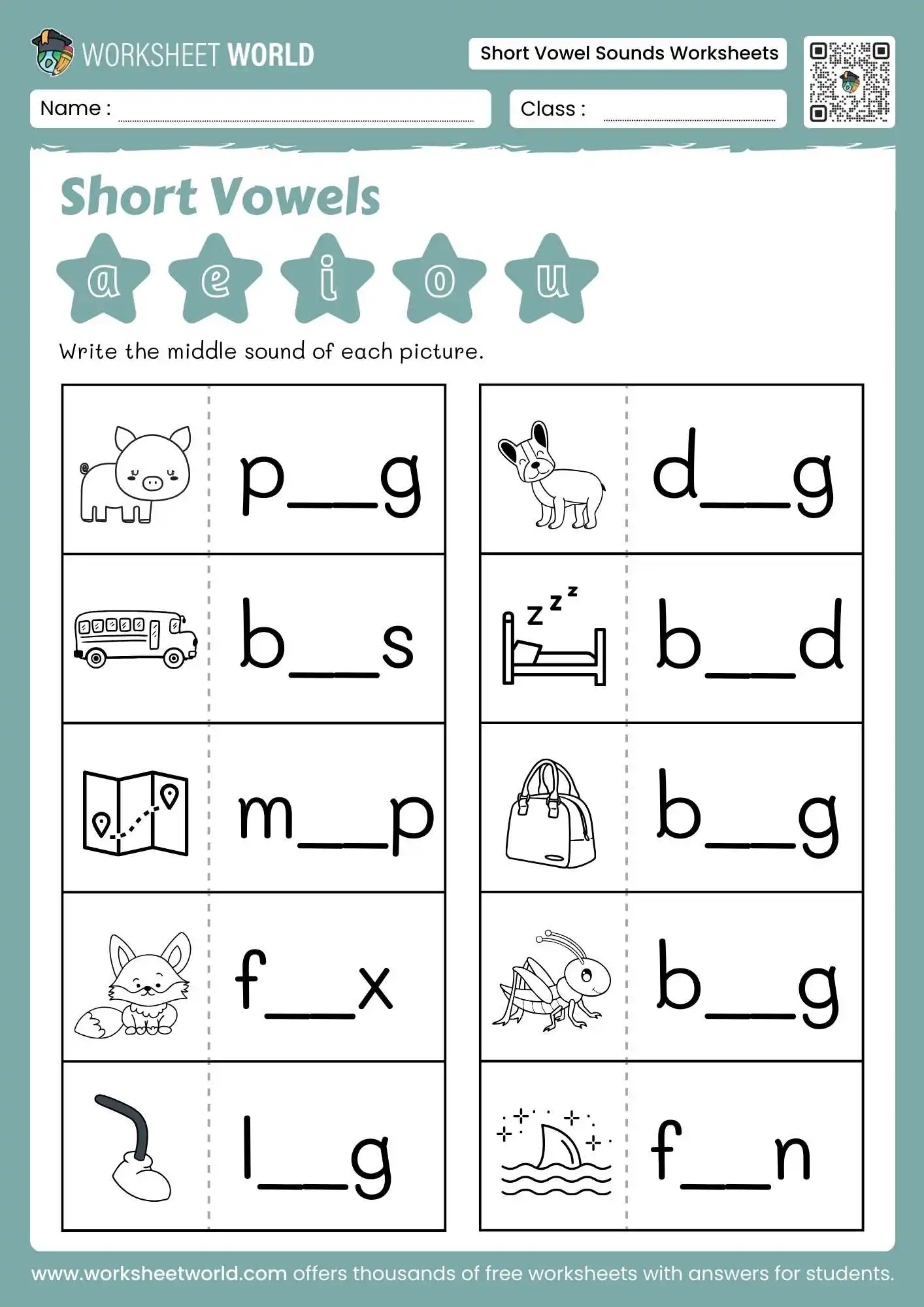 Master the Basics: Free Short Vowel Sounds Worksheets For Kindergarten 1 short vowel sounds worksheets for kindergarten featuring middle sound completion for pig bus and dog