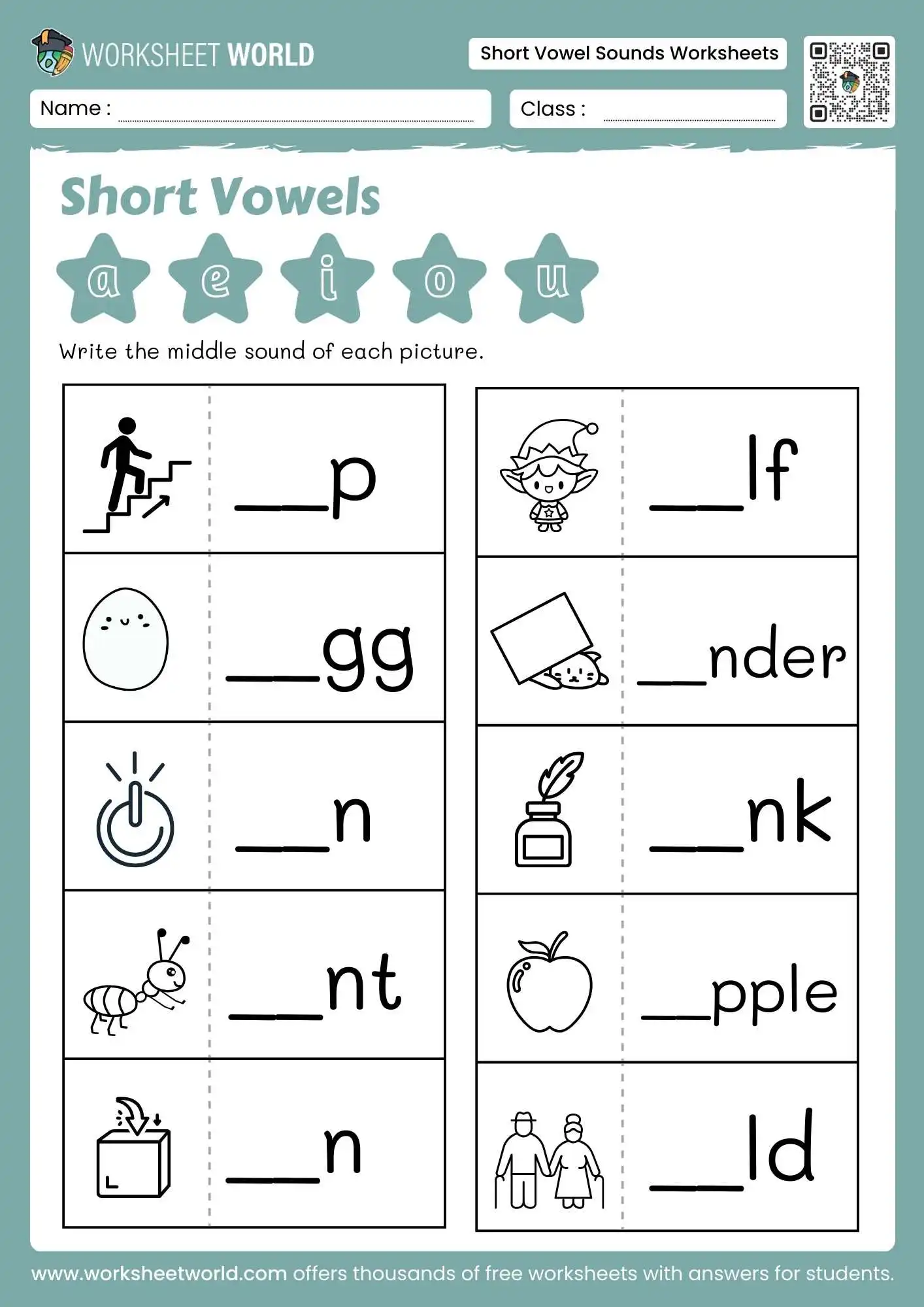 Master the Basics: Free Short Vowel Sounds Worksheets For Kindergarten 2 short vowel sounds worksheets for kindergarten featuring beginning sound completion for elf and ant