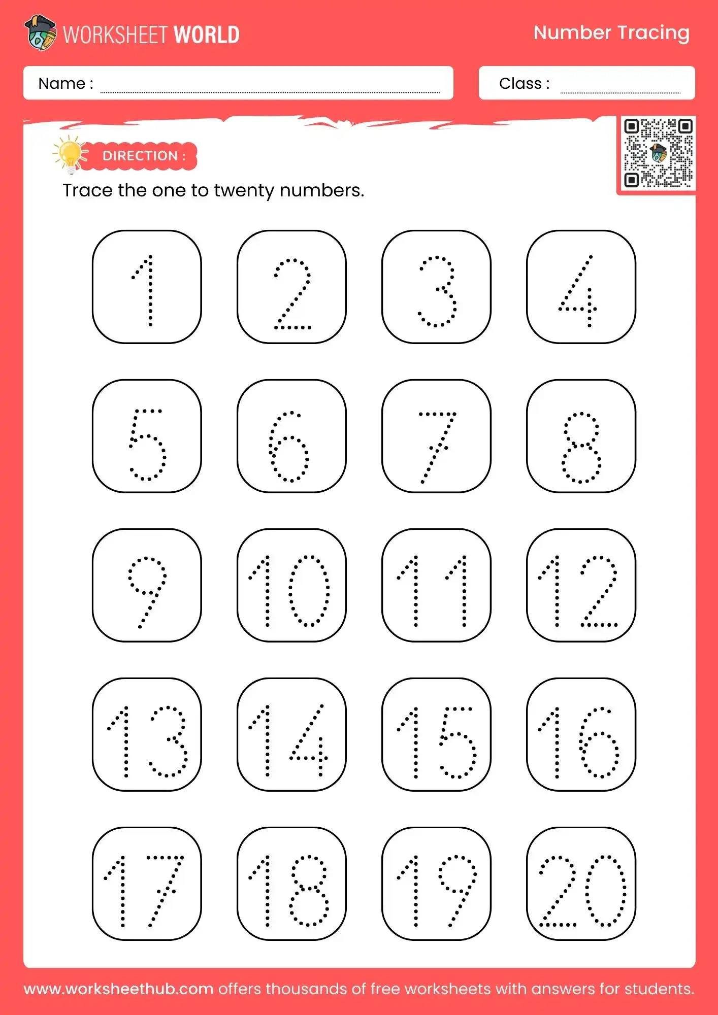 1 to 20 number tracing worksheet