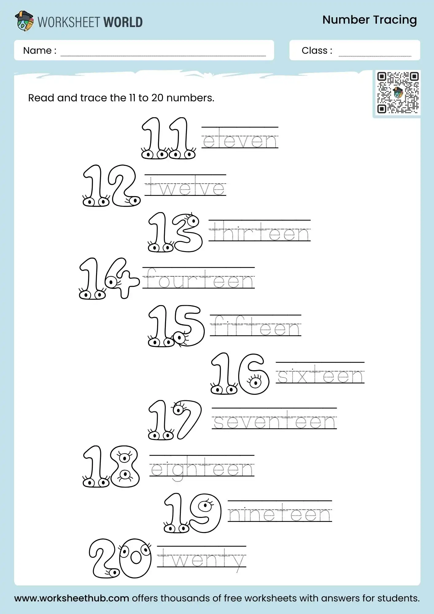 11 to 20 Number in Word Tracing Worksheet For UKG 11 to 20 number in word tracing worksheet for ukg