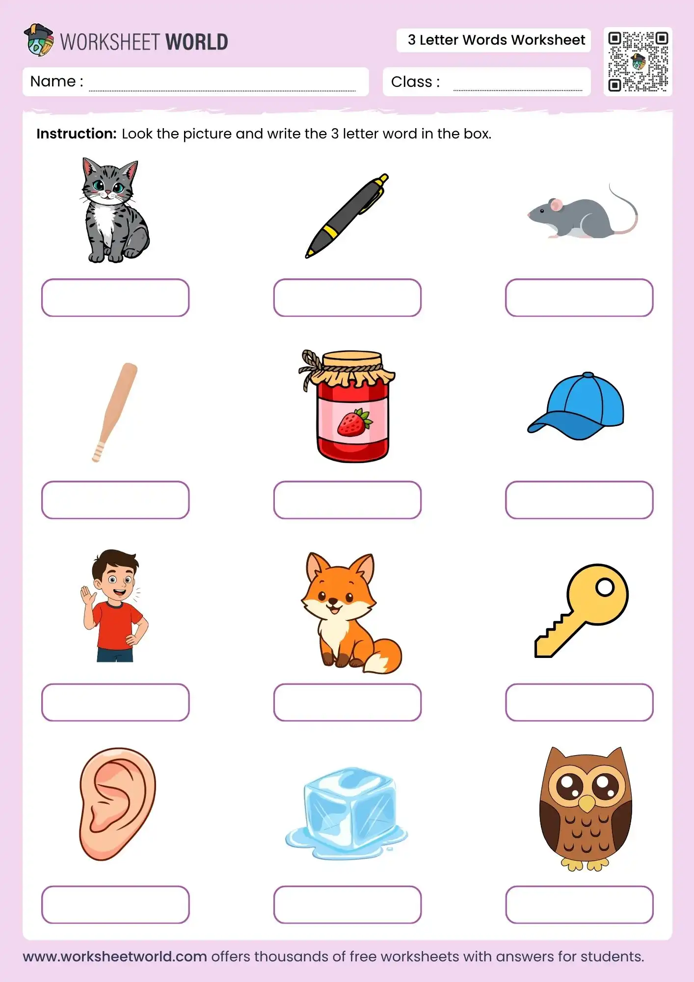 3 letter words worksheets kindergarten ukg grade 1 printable