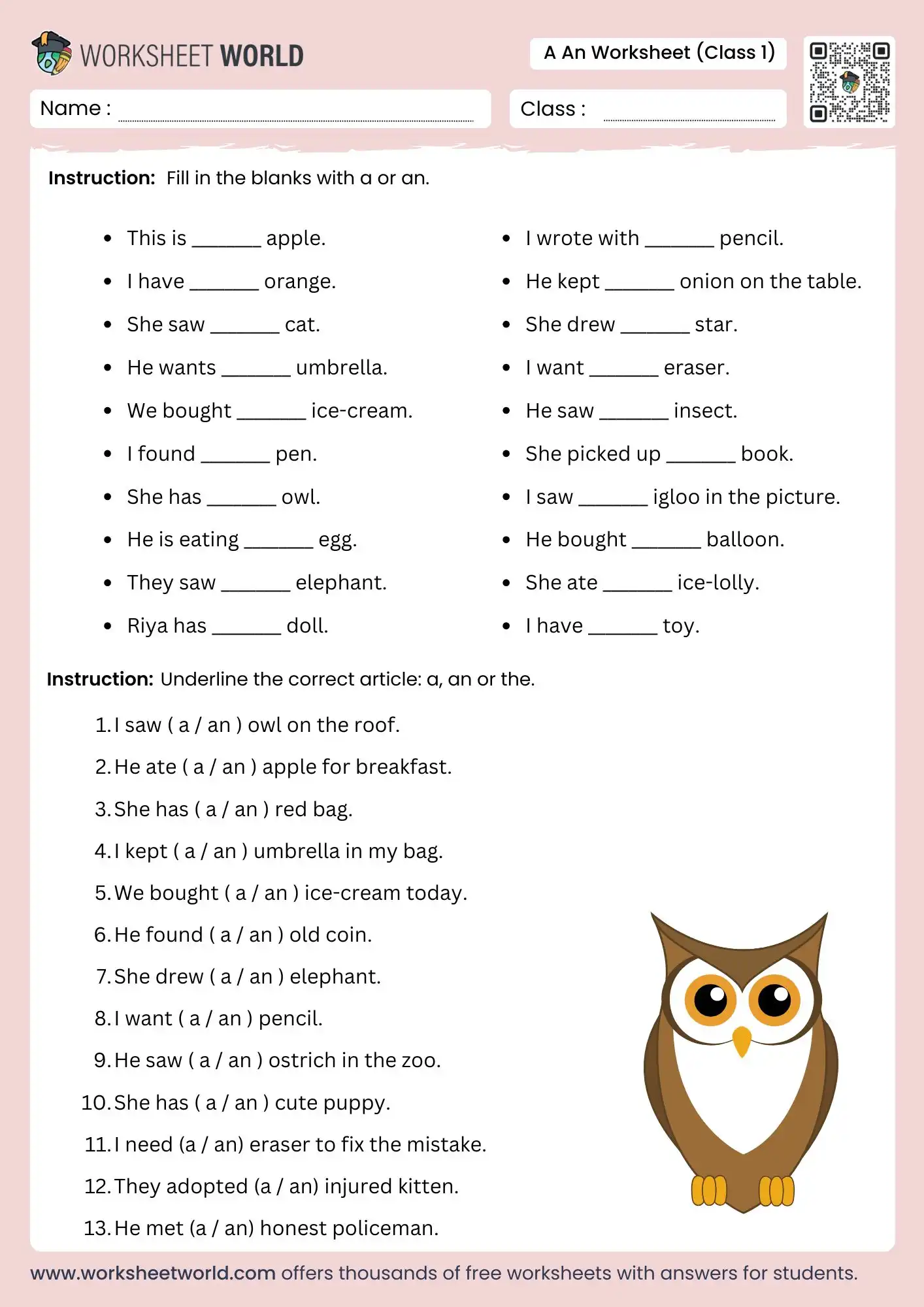 a-an-worksheet-for-class-1 a an worksheet for class 1 ukg practice printable