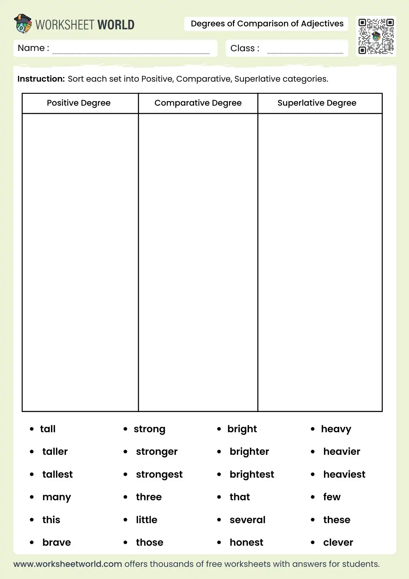 adjectives-degrees-of-comparison-worksheet adjectives degrees of comparison worksheet sorting activity for kids