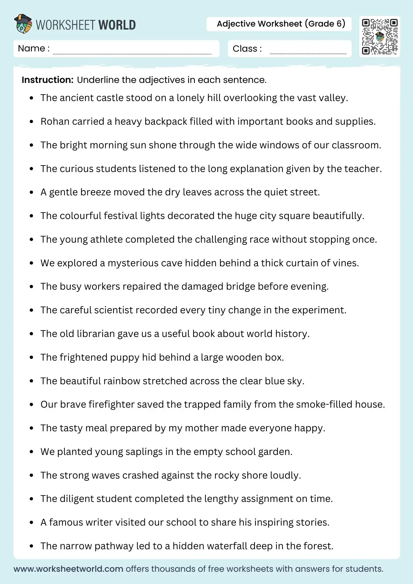 adjectives-worksheets-for-grade-7 adjectives worksheets for grade 7 underline adjectives practice free