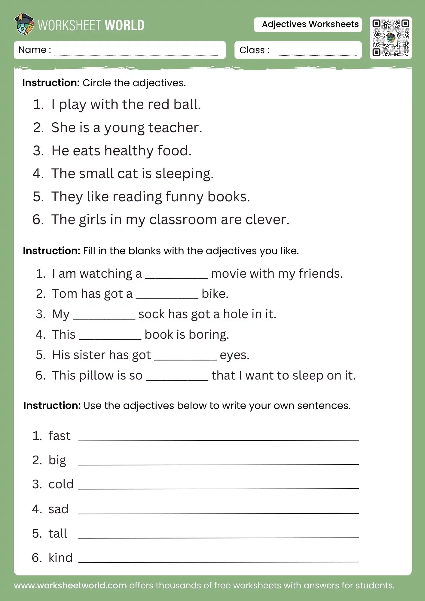 adjectives-worksheets adjectives worksheets grammar practice for class 1 to class 4