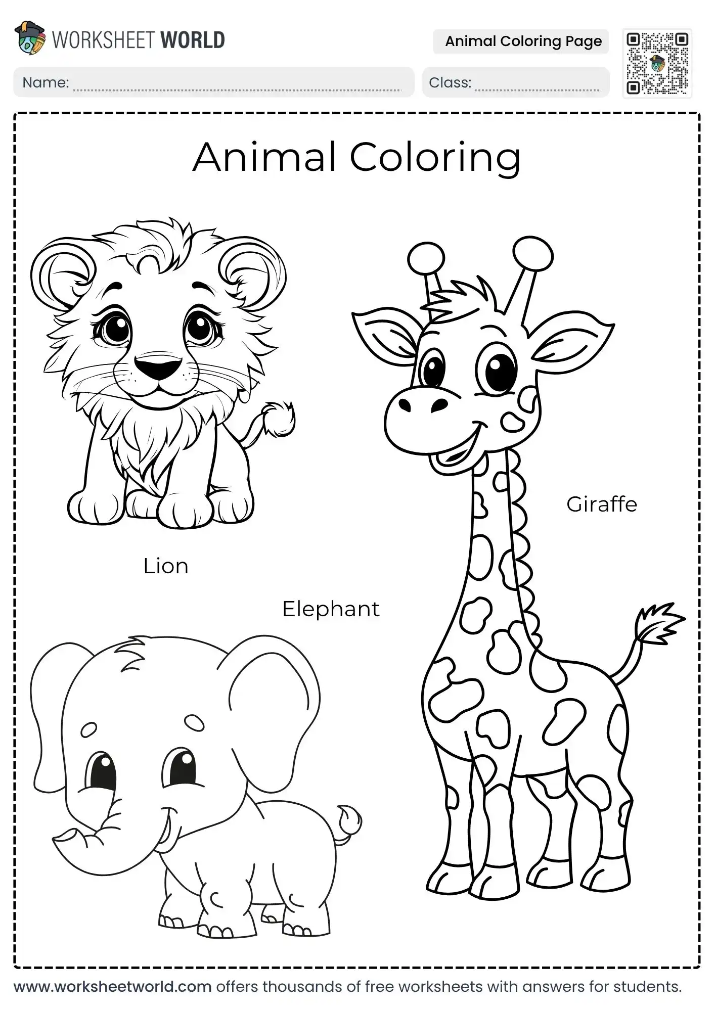 free printable animal coloring page featuring a cute lion giraffe and elephant