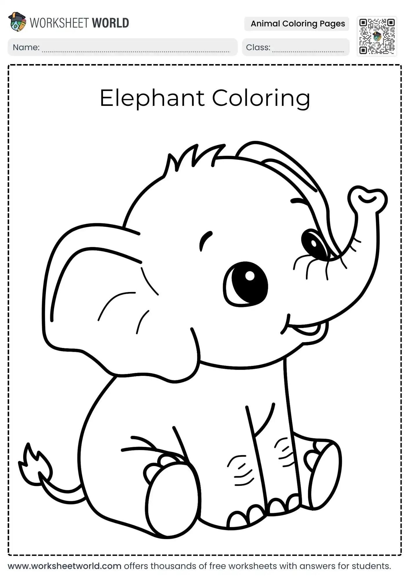 simple animal coloring pages containing a happy sitting baby elephant