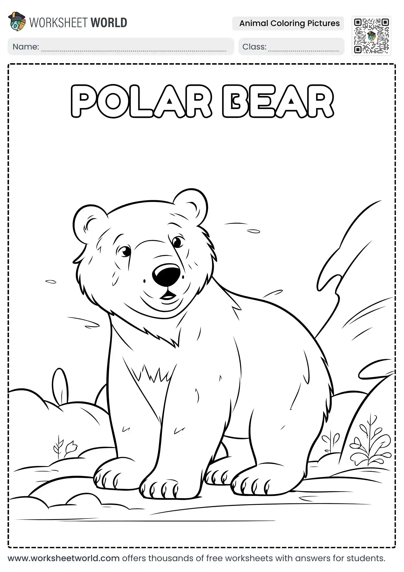 free printable animal coloring pictures showing a large majestic polar bear