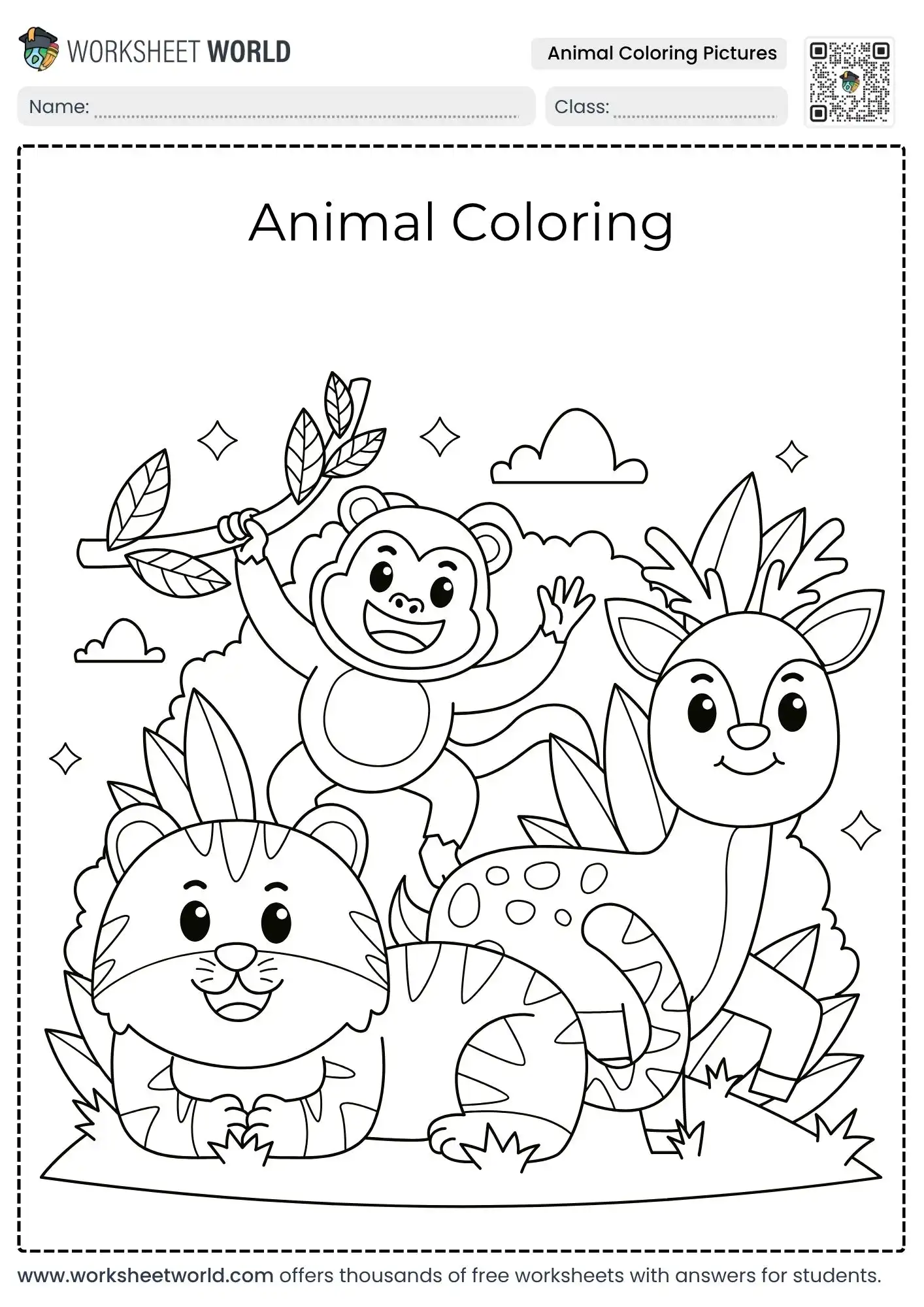 Free Printable Animal Coloring Pictures For Creative Kids 1 educational animal coloring pictures featuring a monkey tiger and deer