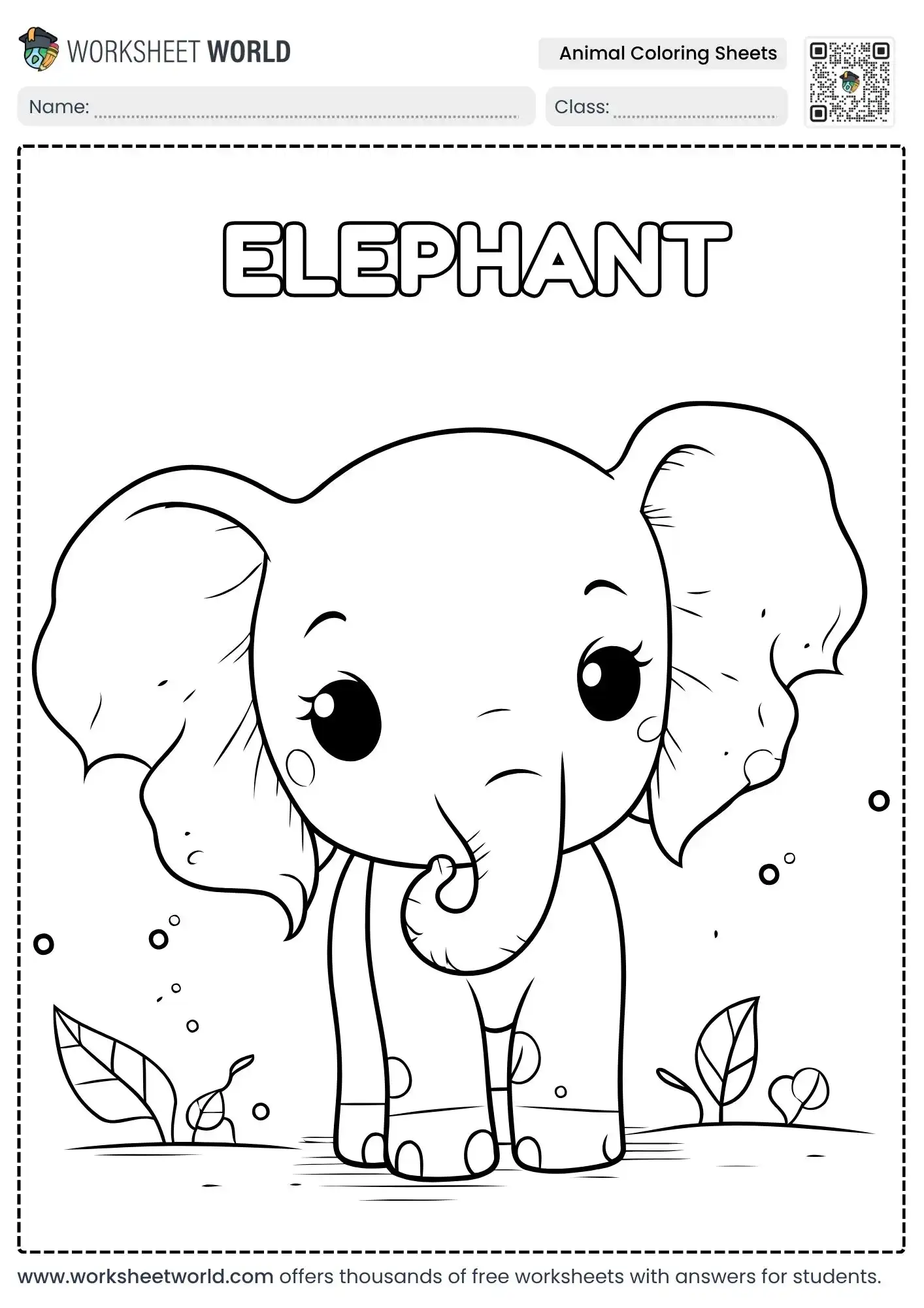 Free Printable Animal Coloring Sheets For Preschool, Kindergarten and Nursery Class 1 educational animal coloring sheets with a sweet standing baby elephant