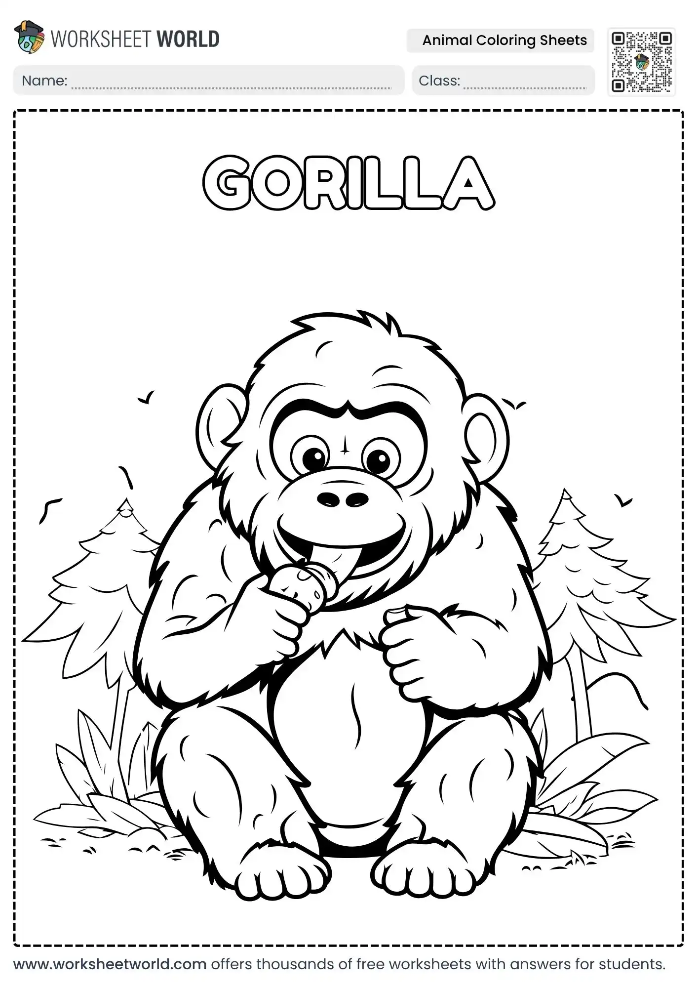 Free Printable Animal Coloring Sheets For Preschool, Kindergarten and Nursery Class 2 simple animal coloring sheets displaying a happy sitting gorilla