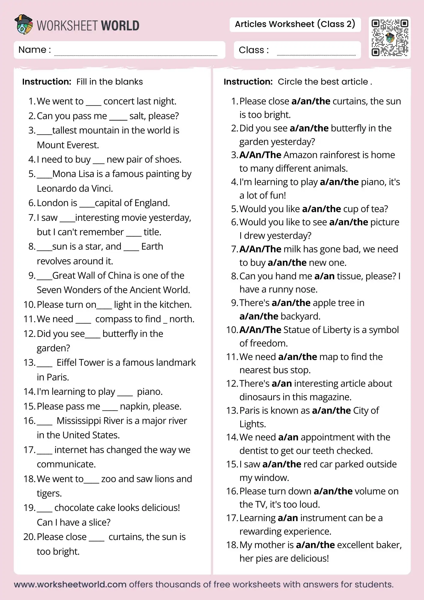 articles-worksheet-for-class-2 articles worksheet for class 2 grammar practice with free pdf